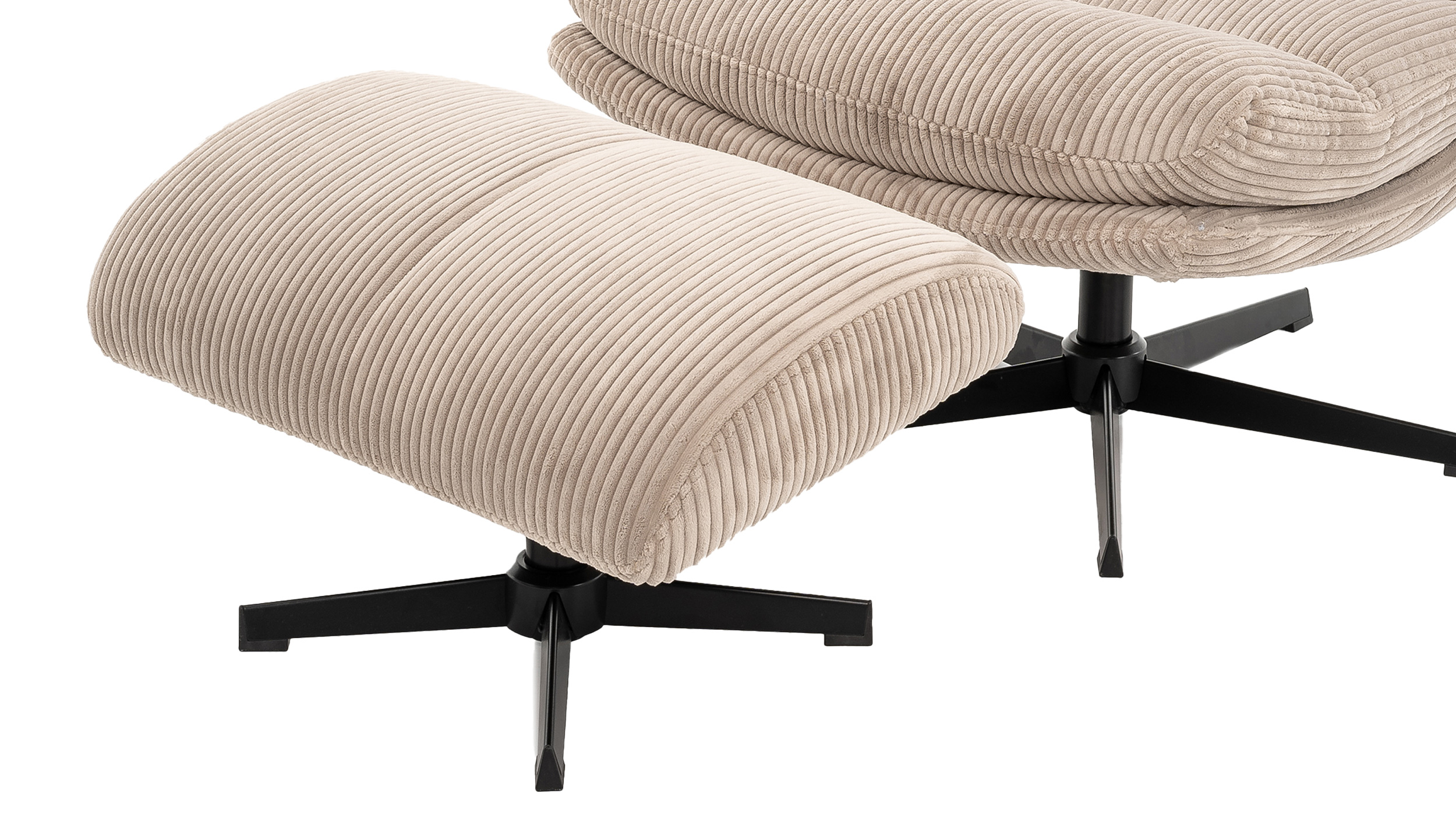 Relaxsessel Cord mit Hocker beige - drehbar - LIORA