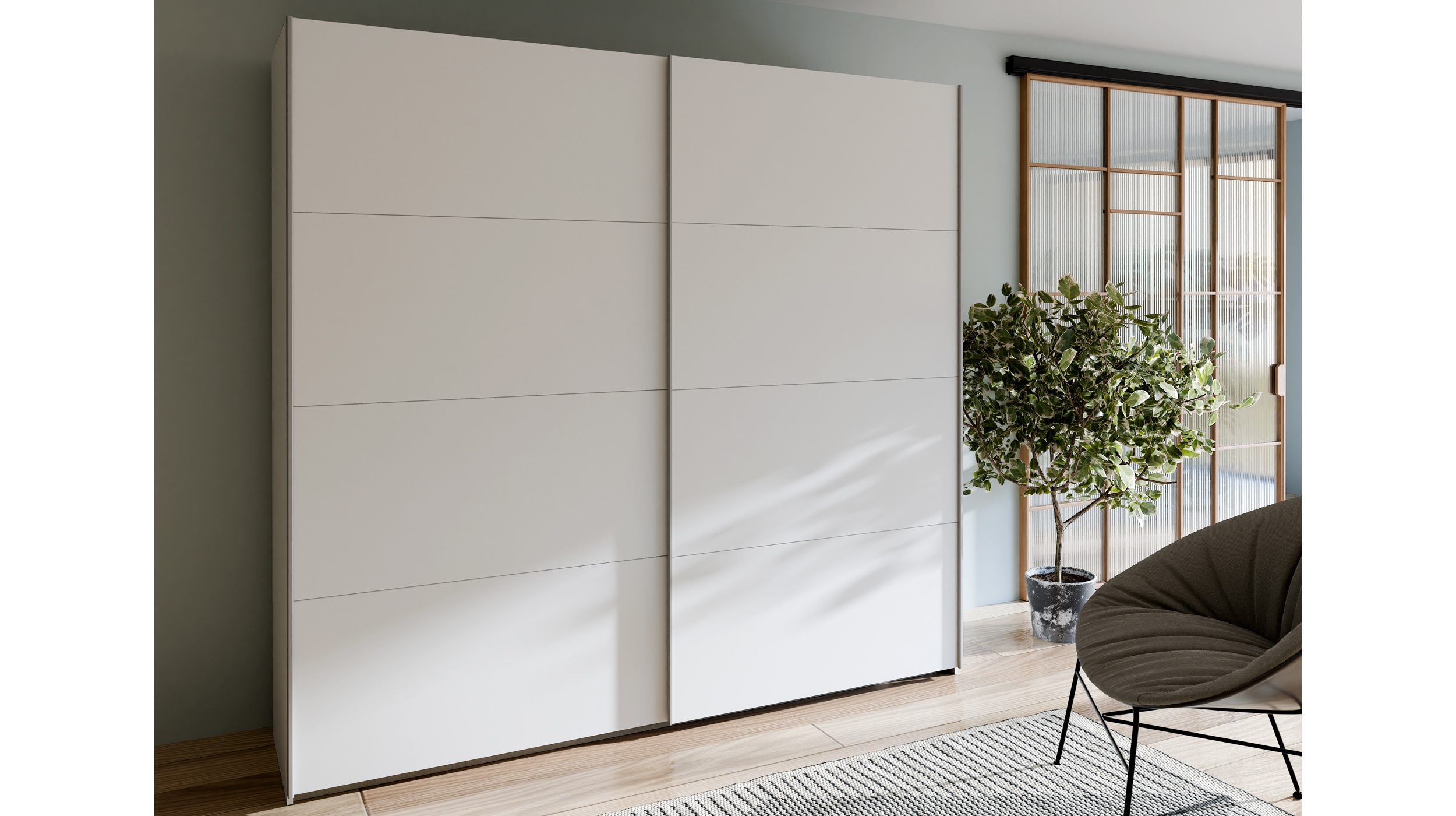 Schwebetürenschrank weiß 220 cm 2-türig - SCHACH MATT