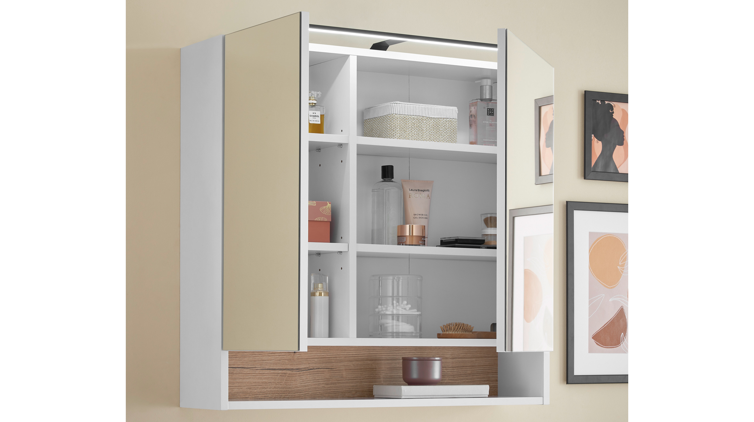 Spiegelschrank mit Beleuchtung weiß Evoke Eiche 80 cm - DALIA