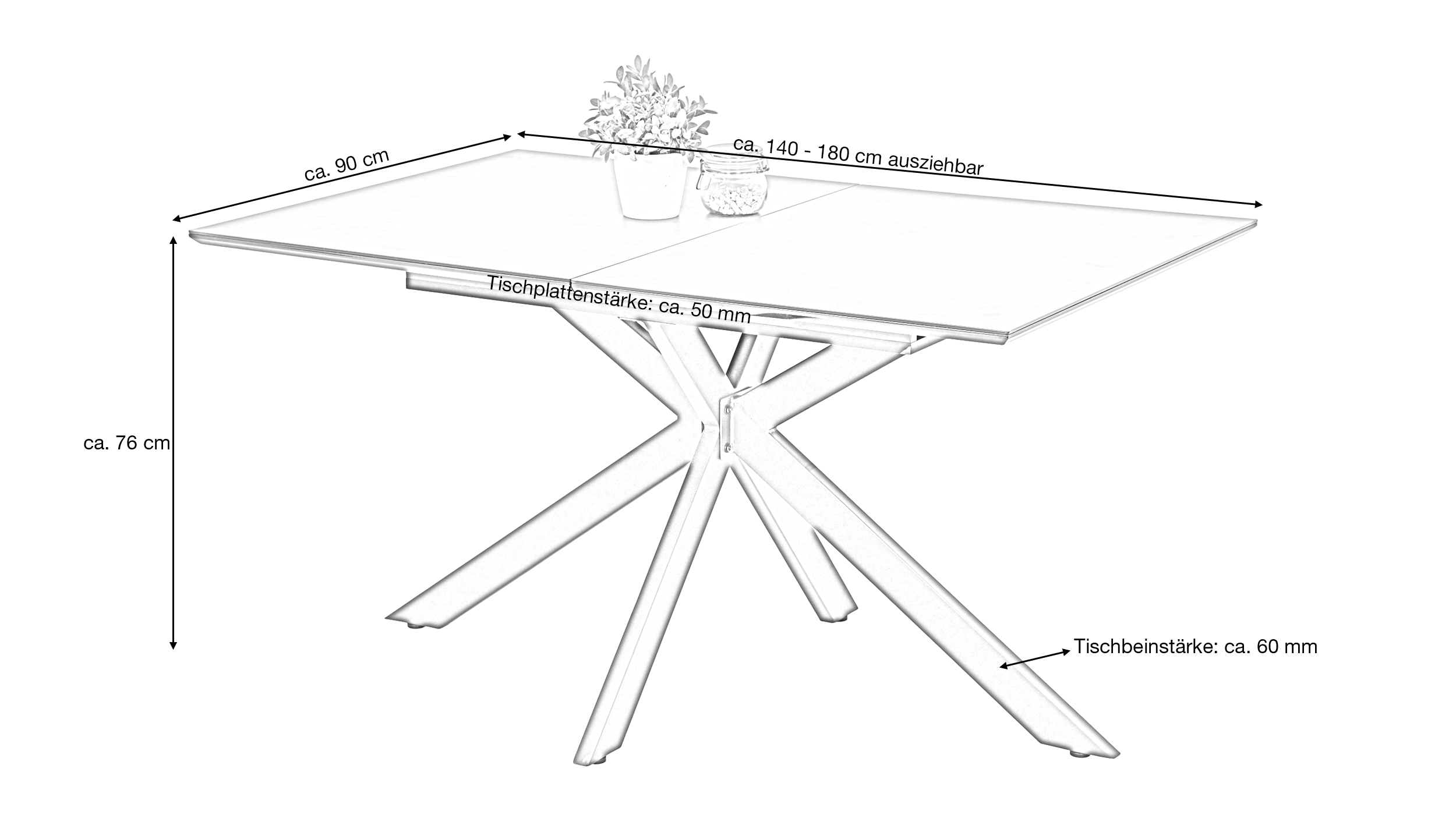 Esstisch ausziehbar 140 - 180 cm Keramikoptik Glas - JORUNN