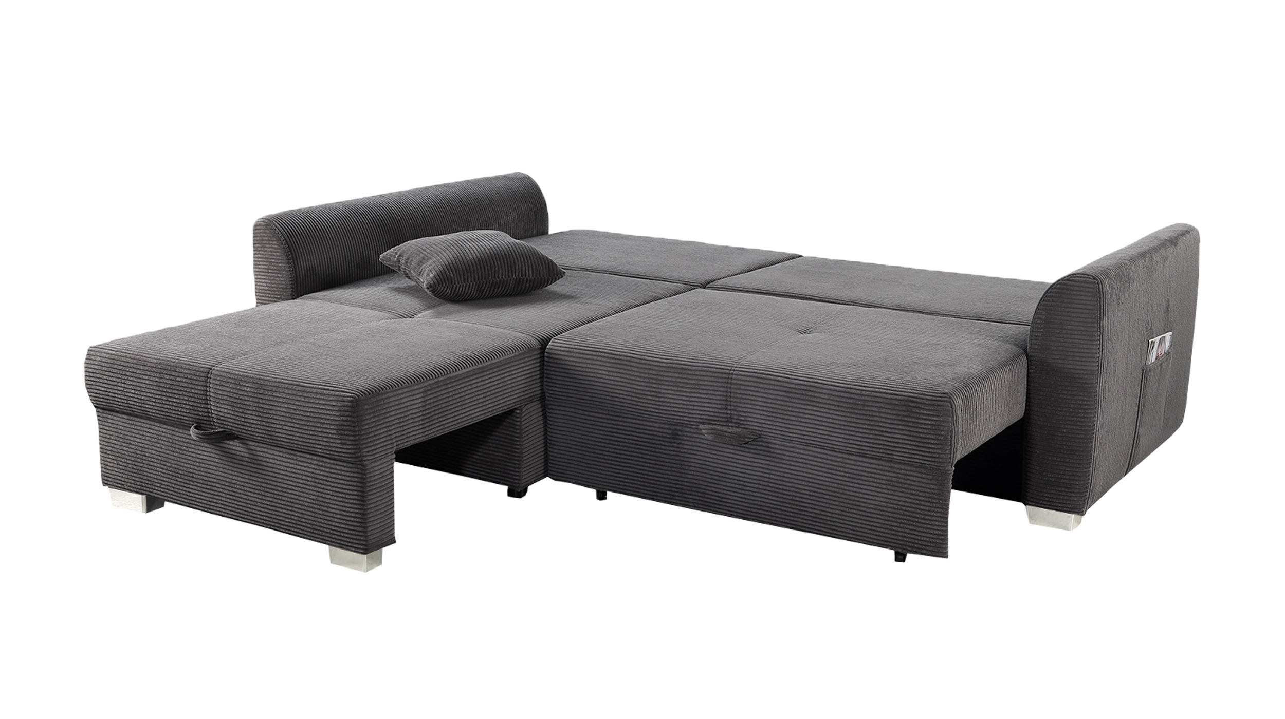 Ecksofa Cord Schlaffunktion Bettkasten grau 236 cm - BOOMER