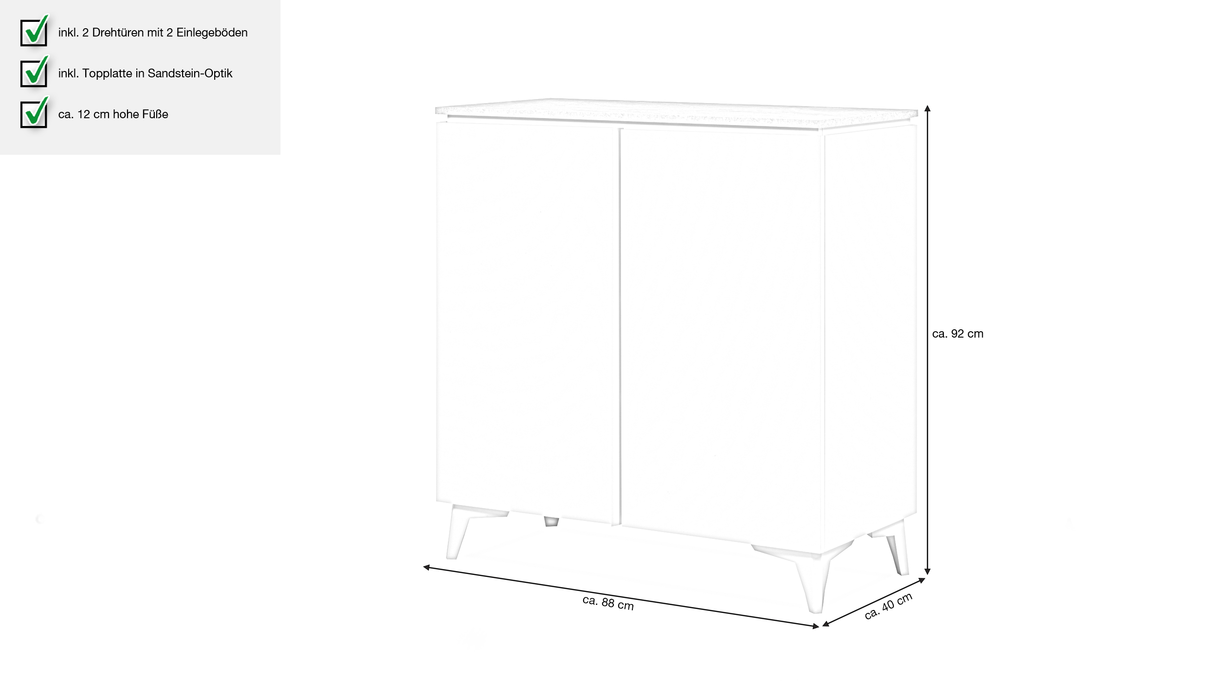 Kommode mit 2 Türen weiß - Sandstein 88 x 92 cm - BERTRIX