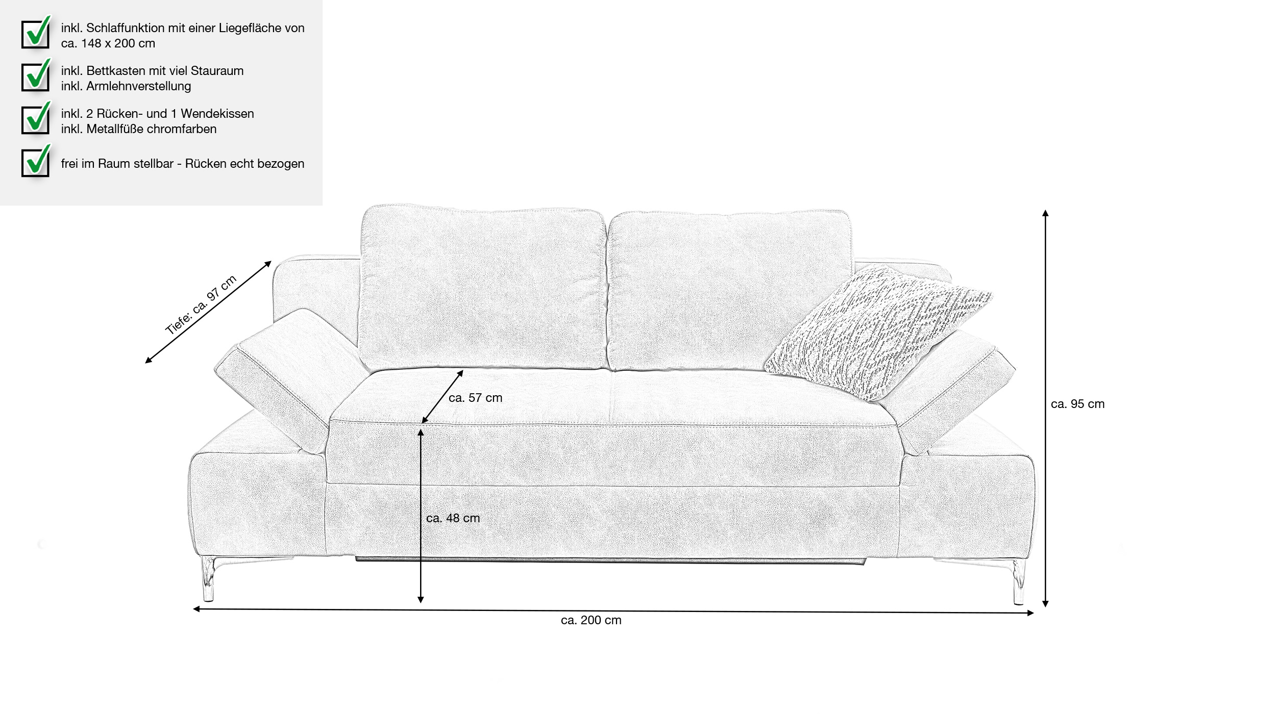 Schlafsofa grau Bettkasten ausziehbar 200 cm Federkern - JANO