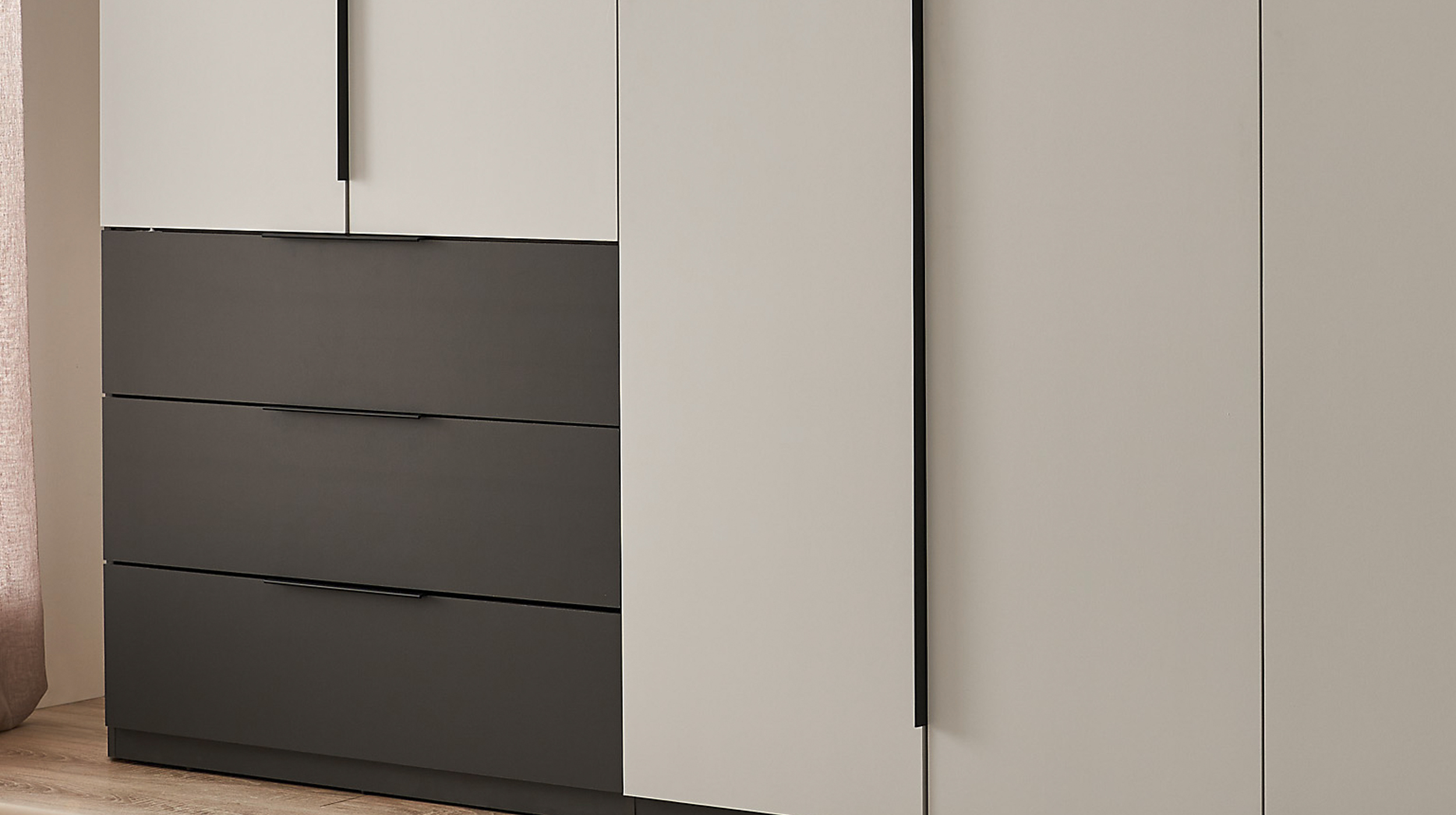 Kleiderschrank hellgrau - graphit - 300 cm - NUKA