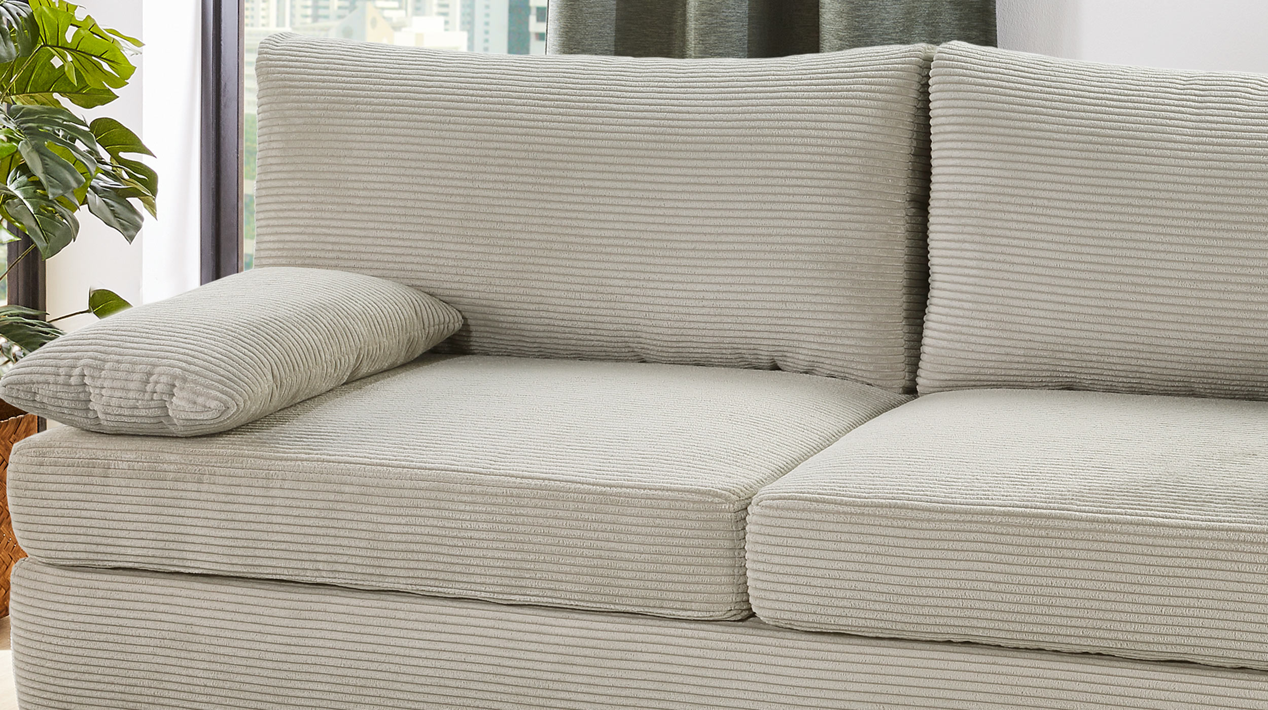 Schlafsofa Bettkasten Cord grau-beige 201 cm Dauerschläfer - DERBY