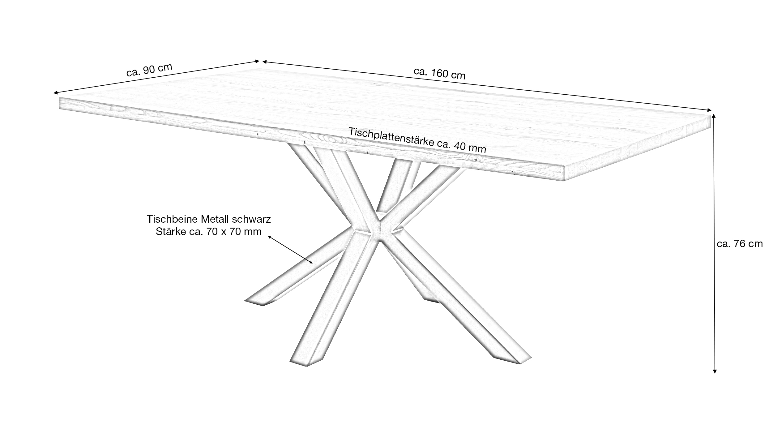 Esstisch Massivholztisch 160 cm massiv Wildeiche geölt - DEBA