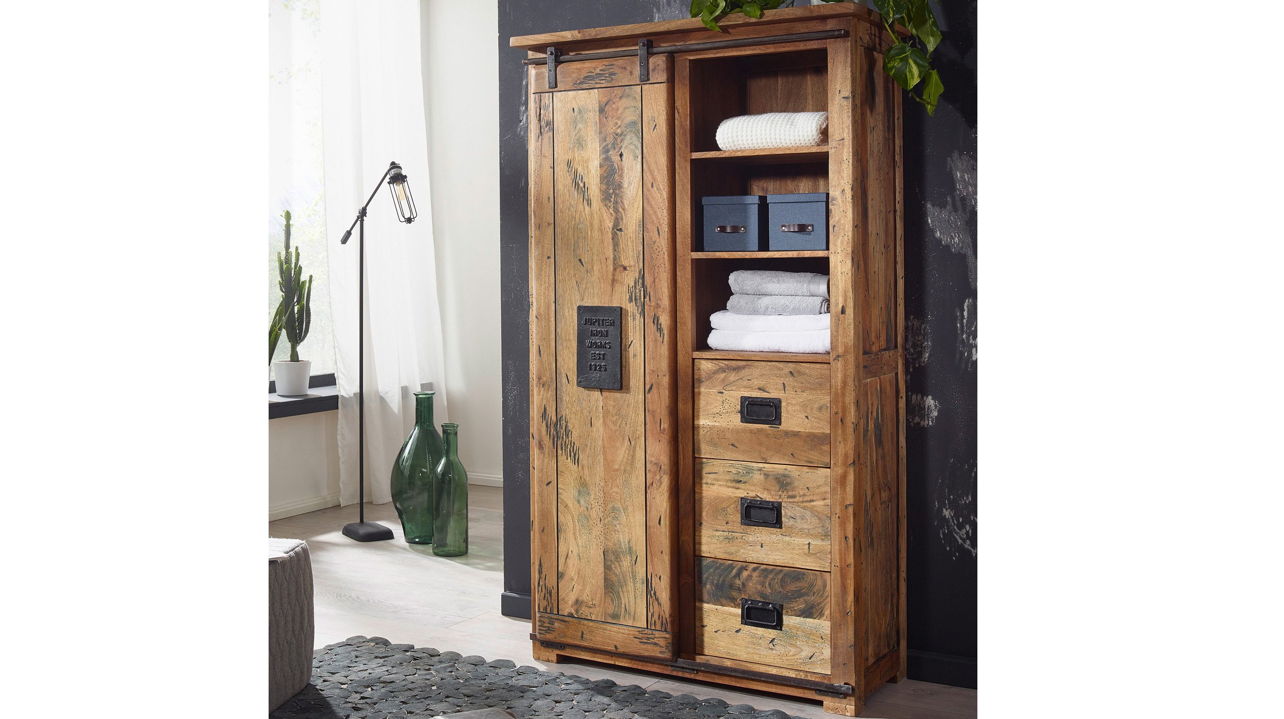 Garderobenschrank 1 Rolltür Mango massiv 100 cm - EMANUEL
