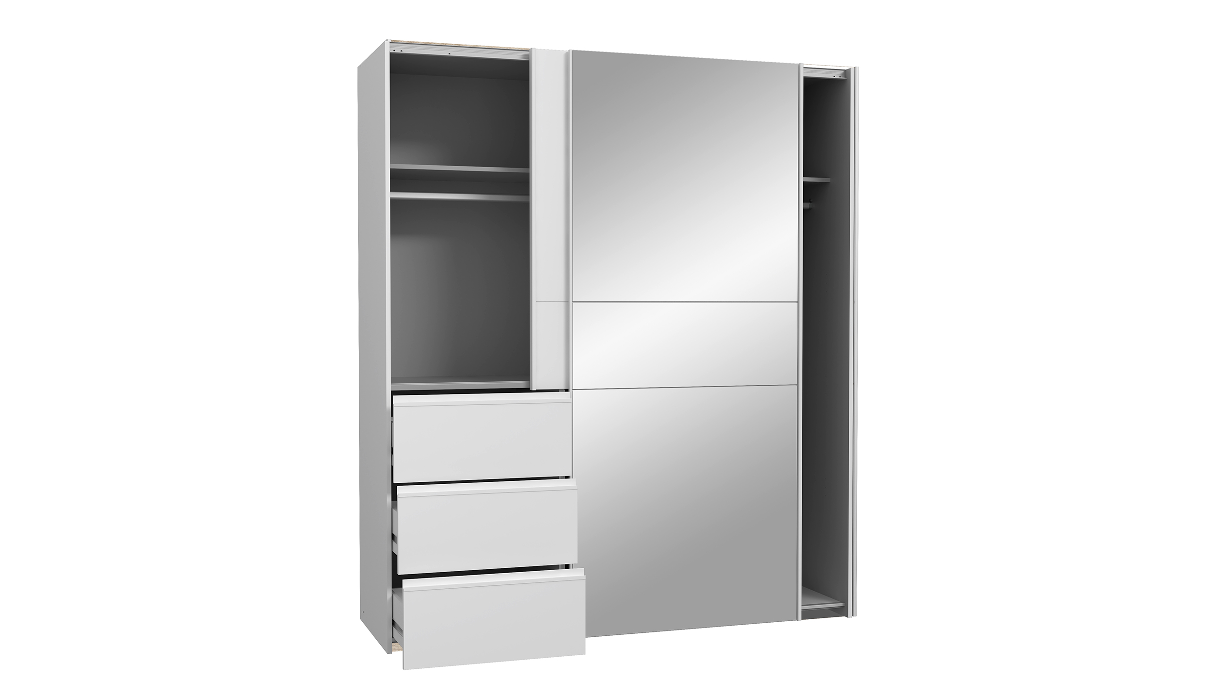 Schwebetürenschrank weiß mit Spiegel 170 cm 2-türig - WINN