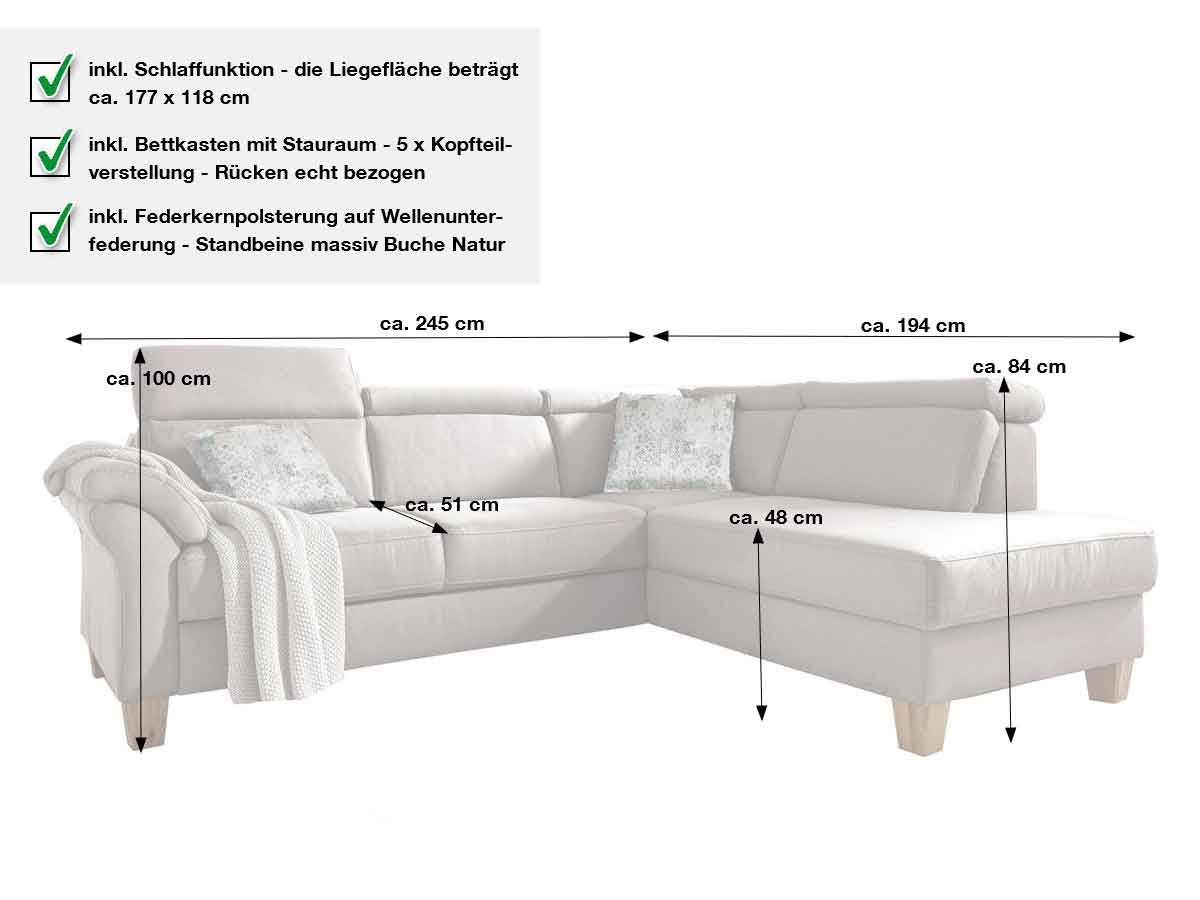 Ecksofa 245 cm grau - Sofaprogramm - Premium Version - ARNGAST