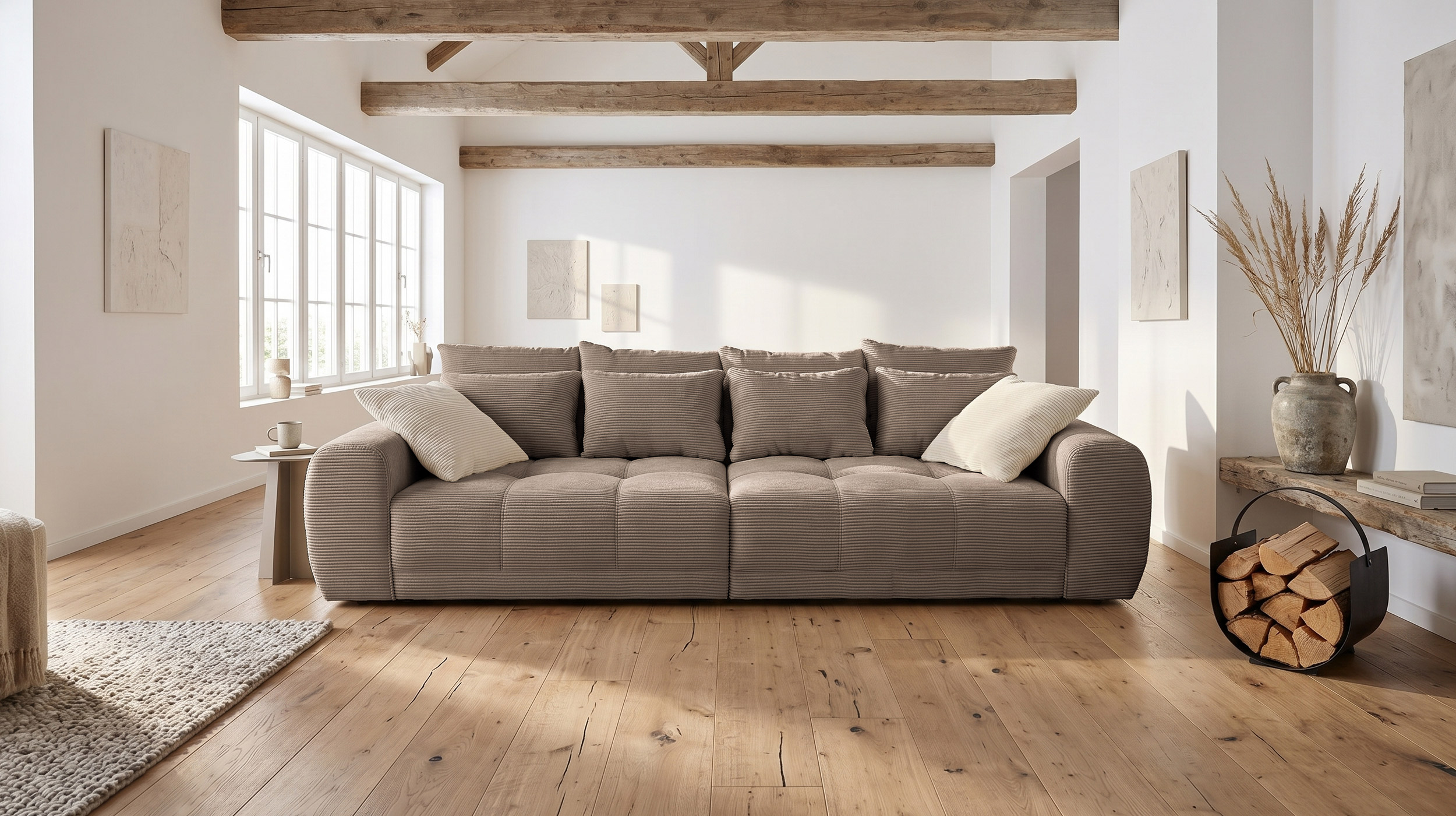 Big Sofa Cord taupe - 308 cm - Federkern - JANNI