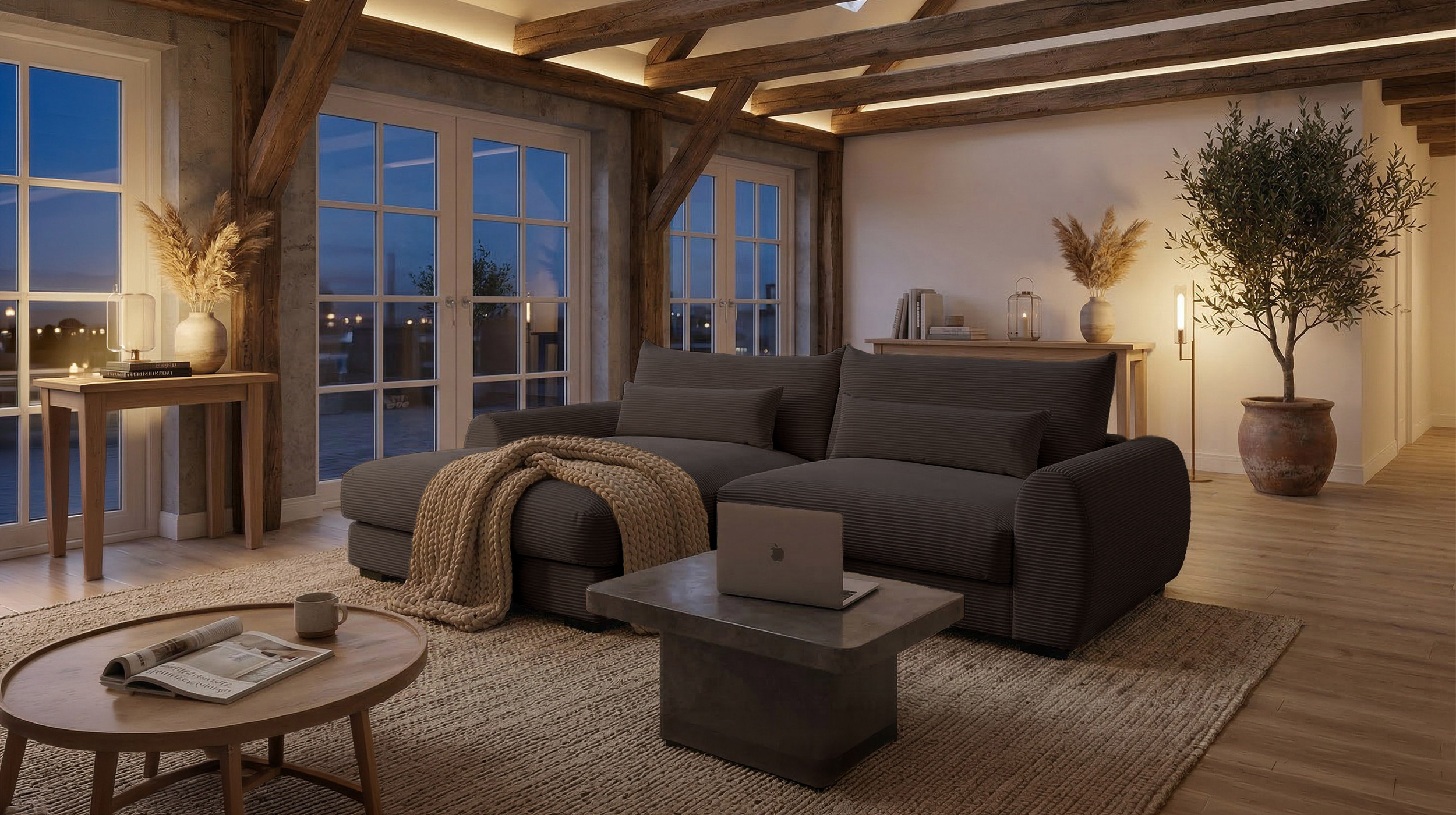 Ecksofa grau Cord 265 x 180 cm OT links - MARK