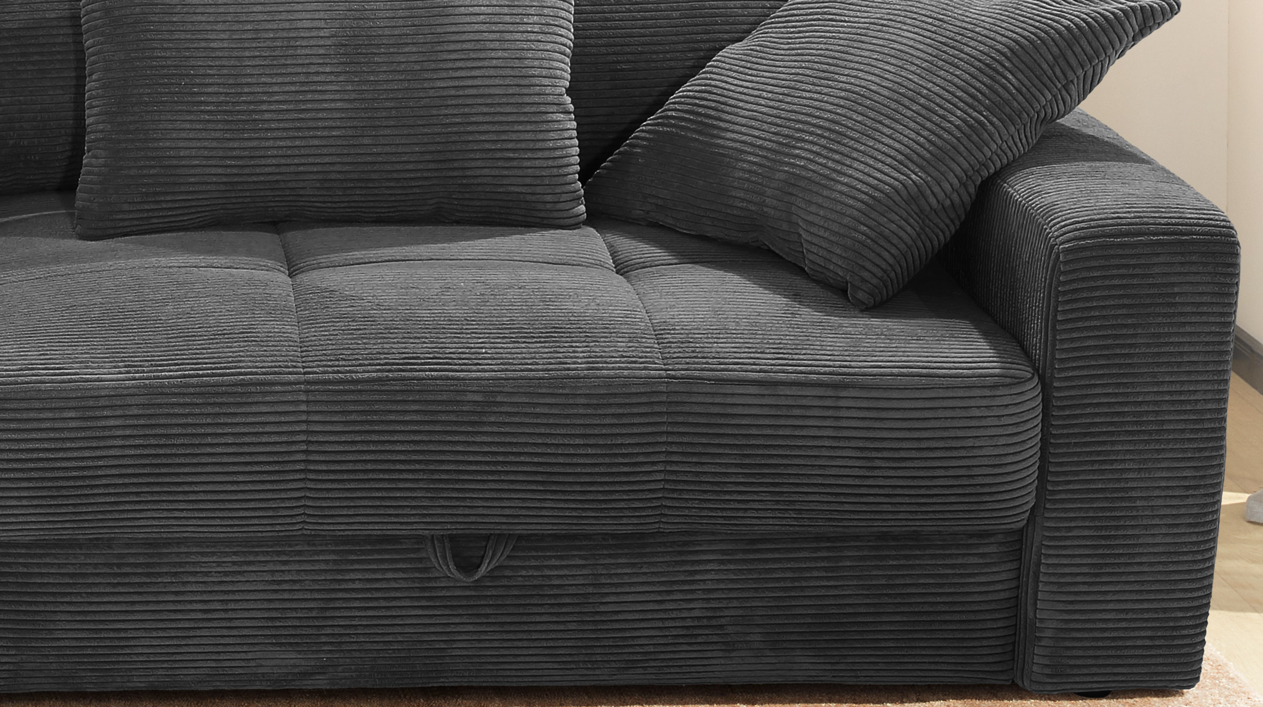 Big Sofa mit Bettkasten Cord grau 284 cm - BELSANO