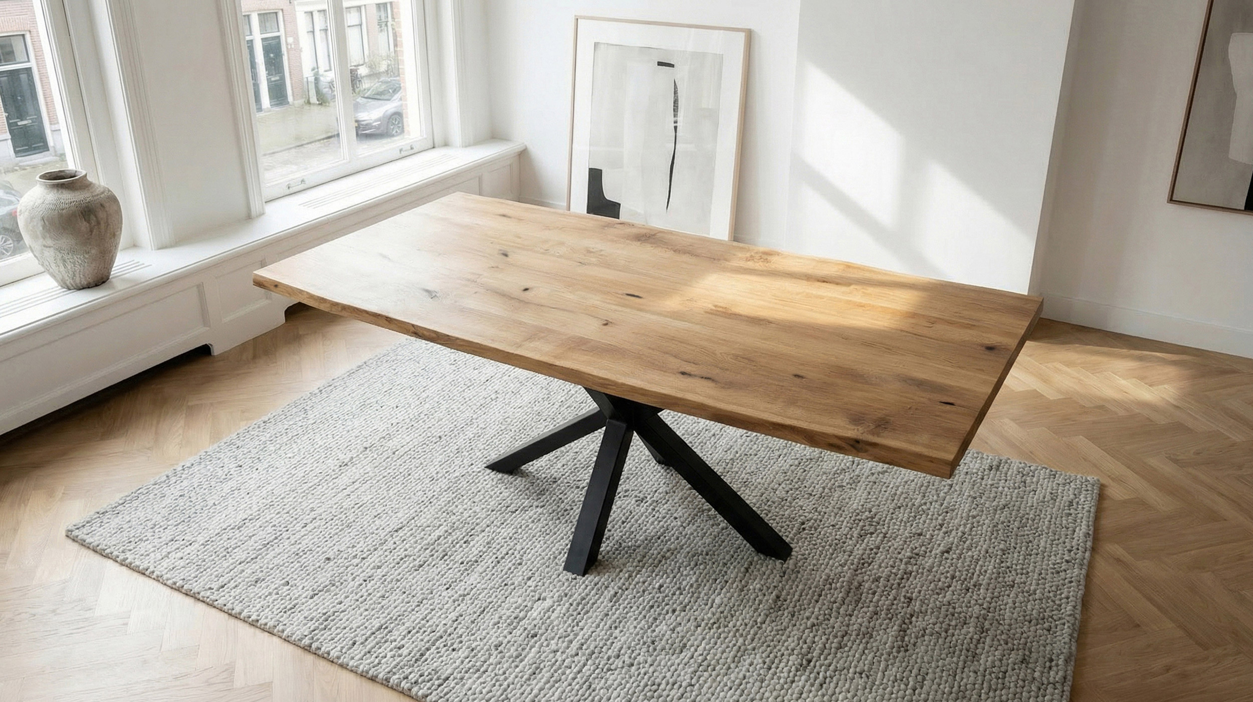Esstisch Baumkantentisch Optik 160 cm massiv Wildeiche geölt - DAHLIA