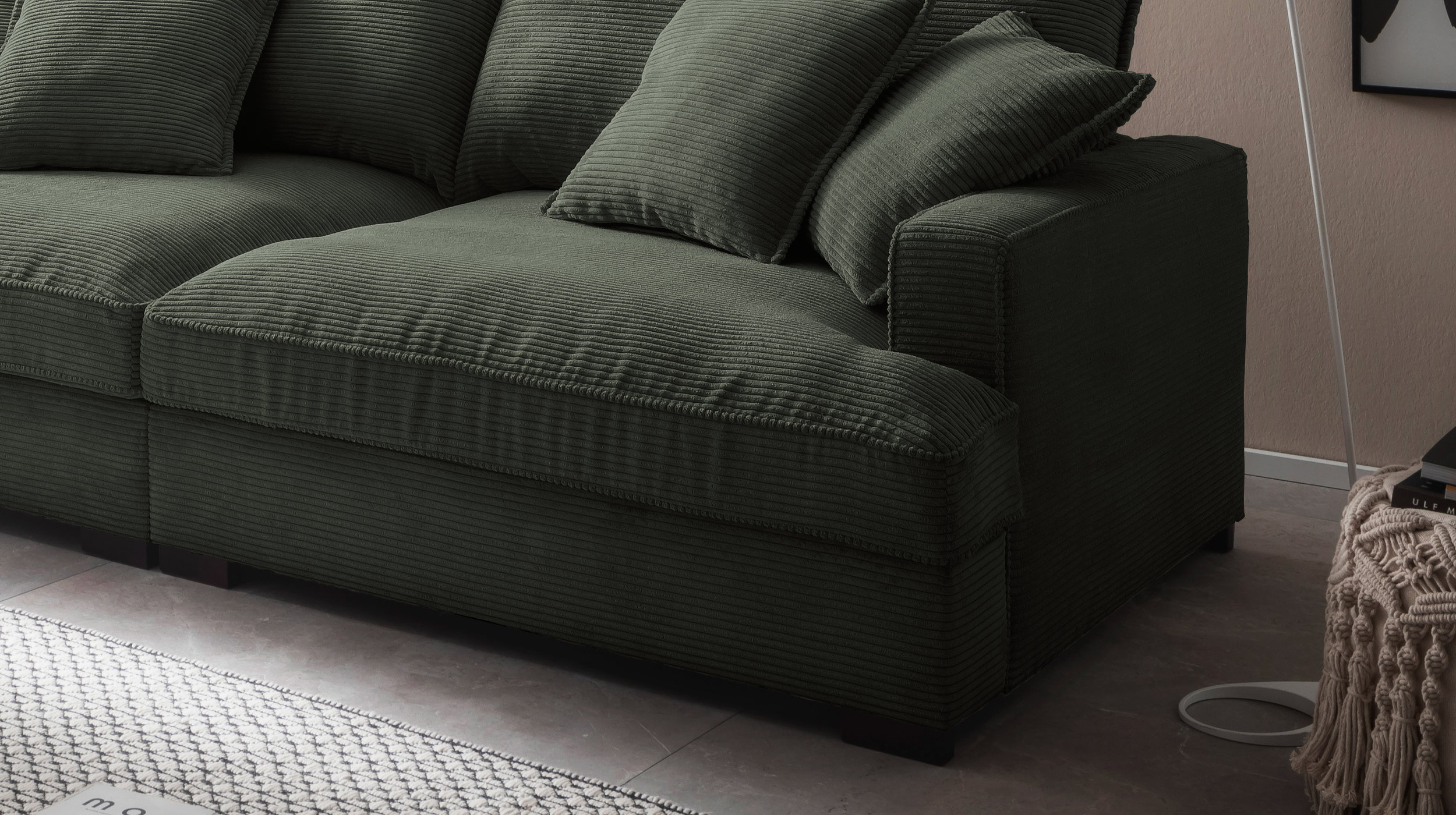 Big Sofa Cord grün - 242 cm - Nosagunterfederung - TRIBECCA