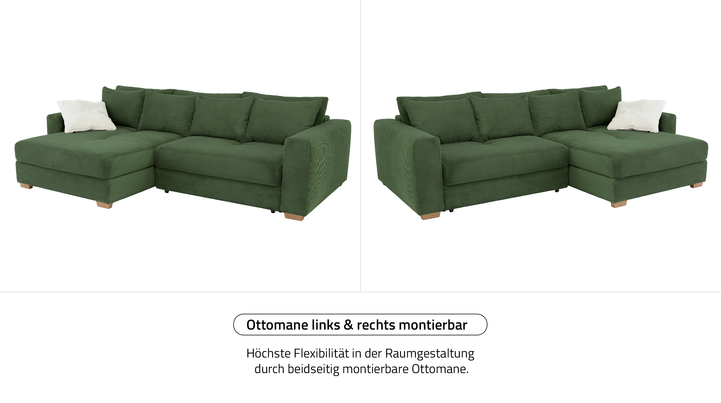 Ecksofa Cord grün Schlaffunktion Bettkasten 288 x 186 cm - KAMPEN