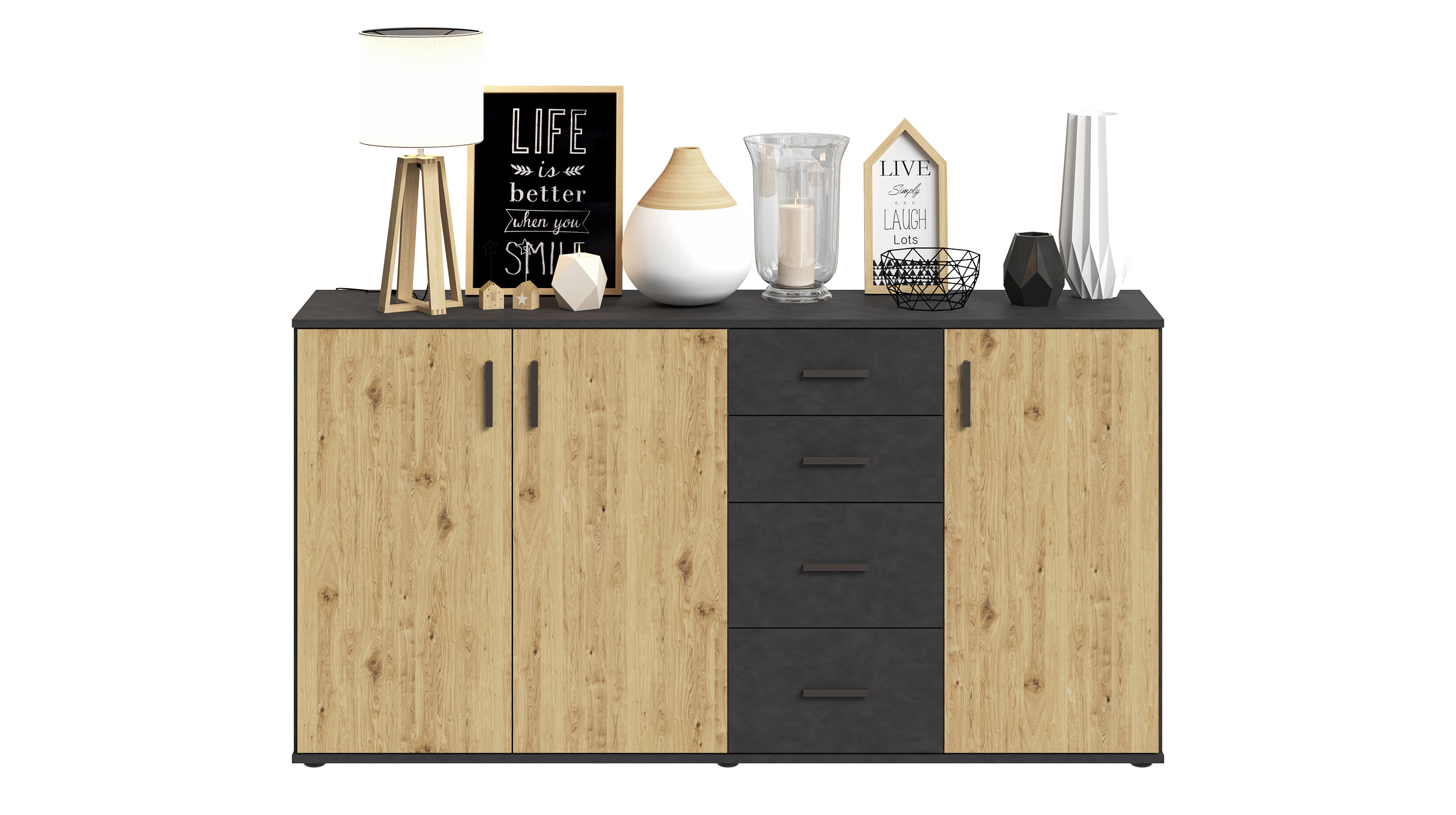 Kommode mit Schubladen anthrazit Artisan Eiche 160 cm - ALBATA