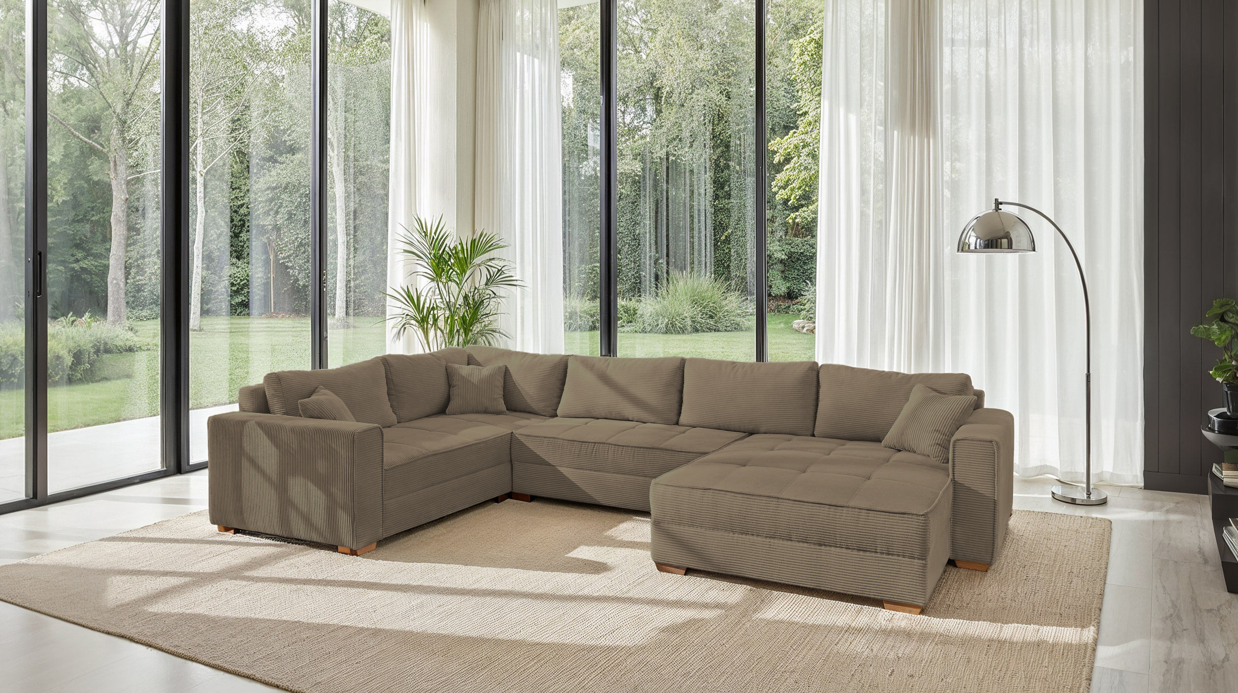 Wohnlandschaft Schlaffunktion Cord Bettkasten taupe 379 cm - ALBA