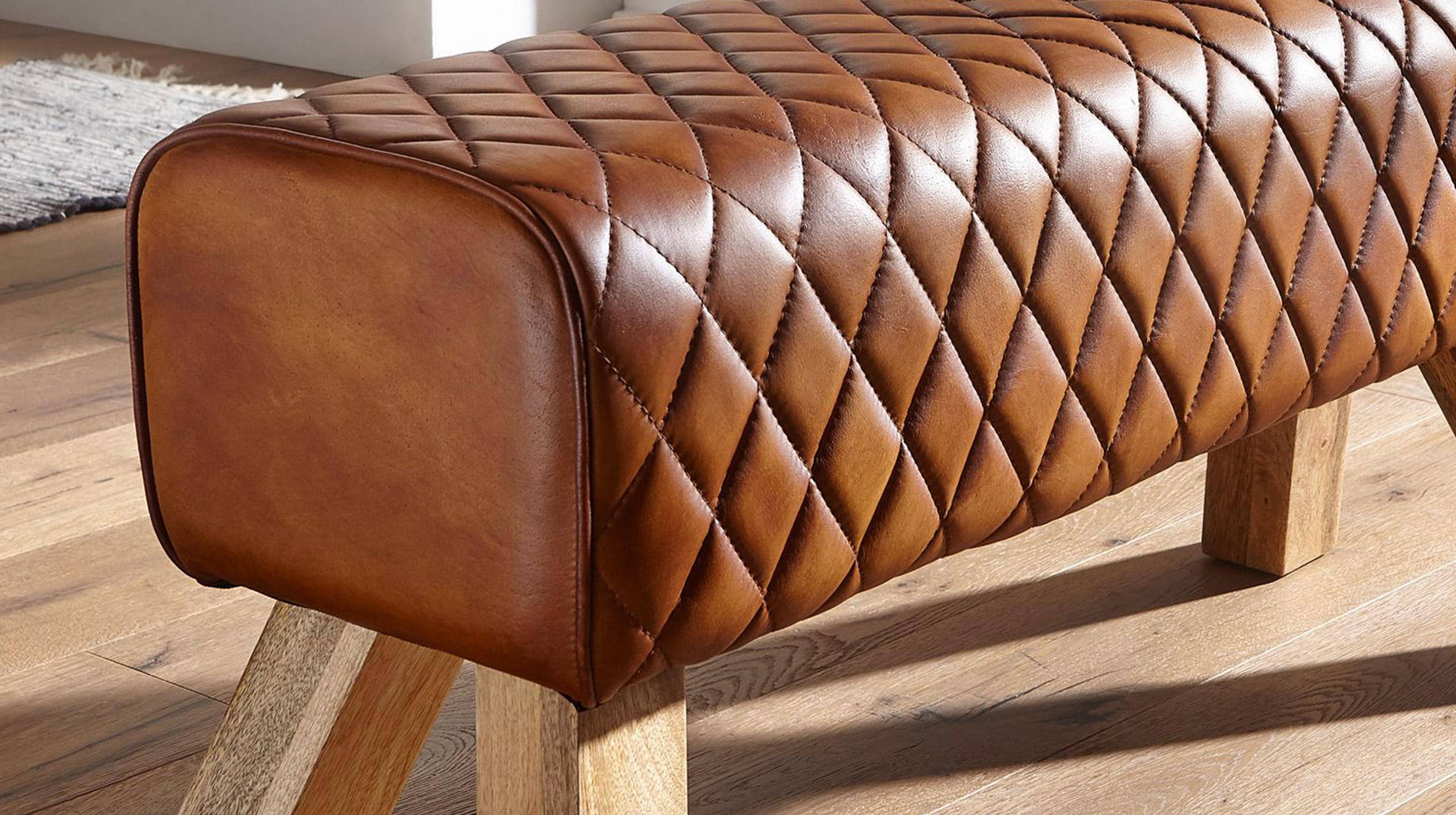 Sitzbank 89 cm echtes Leder braun Mango massiv - RIST