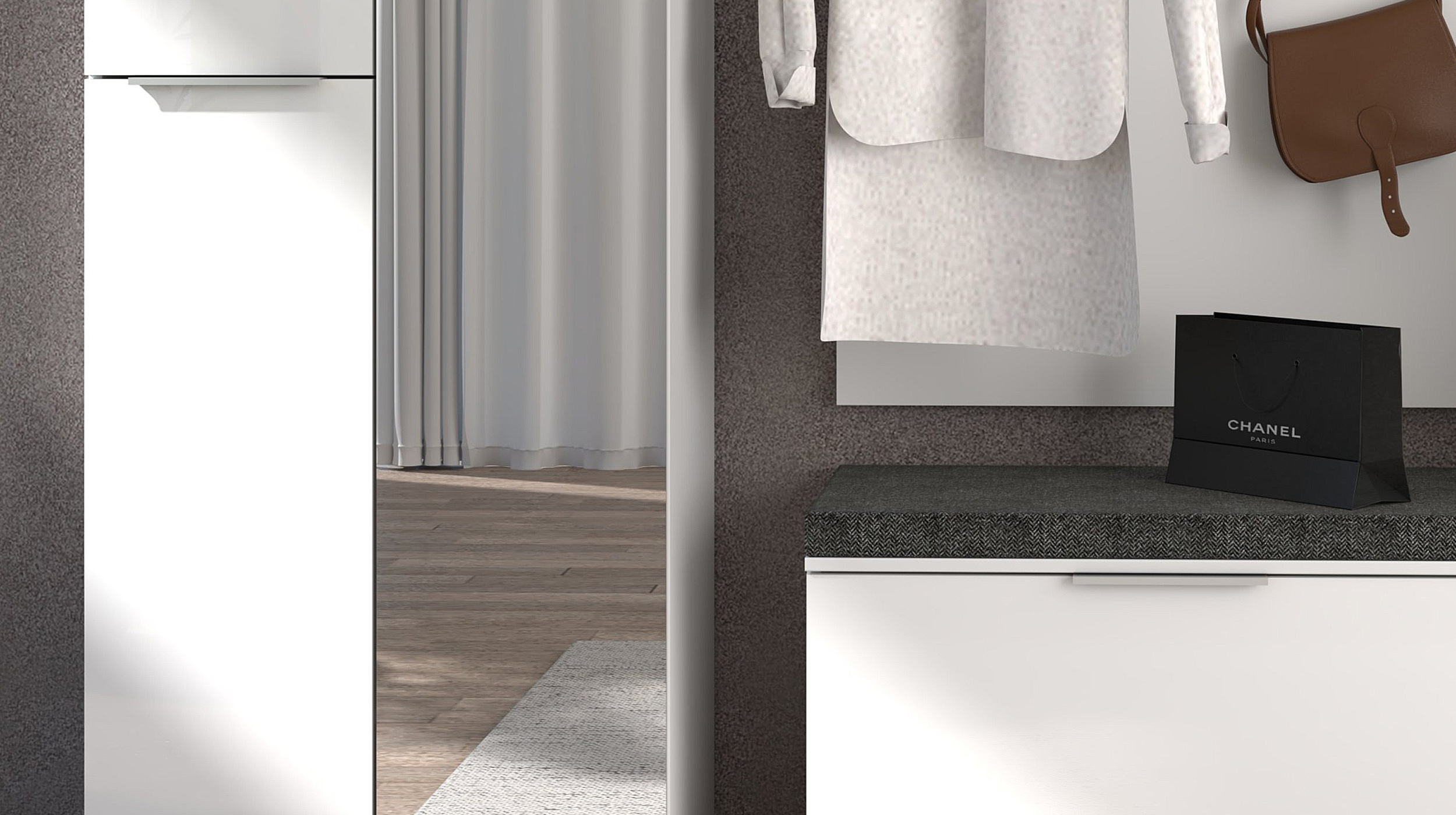 Garderoben-Set weiß Glasfront 255 x 196 cm - SANTORIN