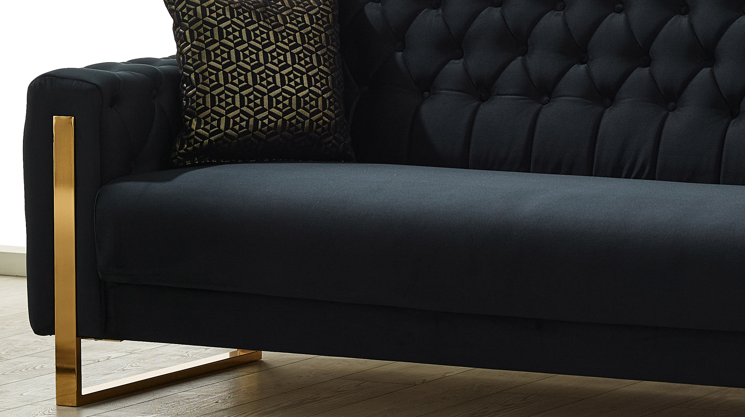 Einzelsofa mit Bettkasten 3-Sitzer schwarz - gold 235 cm - CRYSTAL