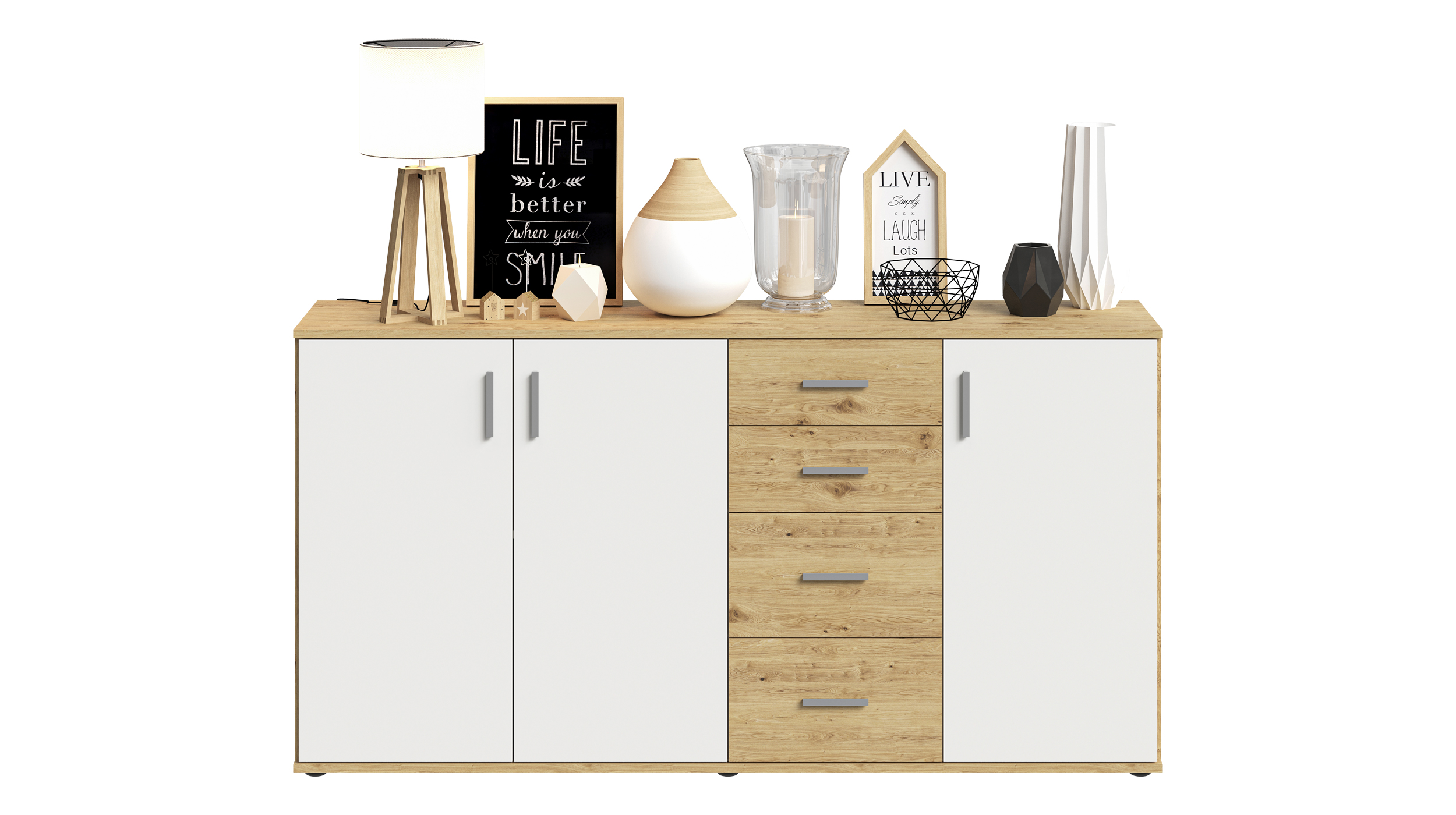 Kommode mit Schubladen weiß Artisan Eiche 160 cm - ALBATA