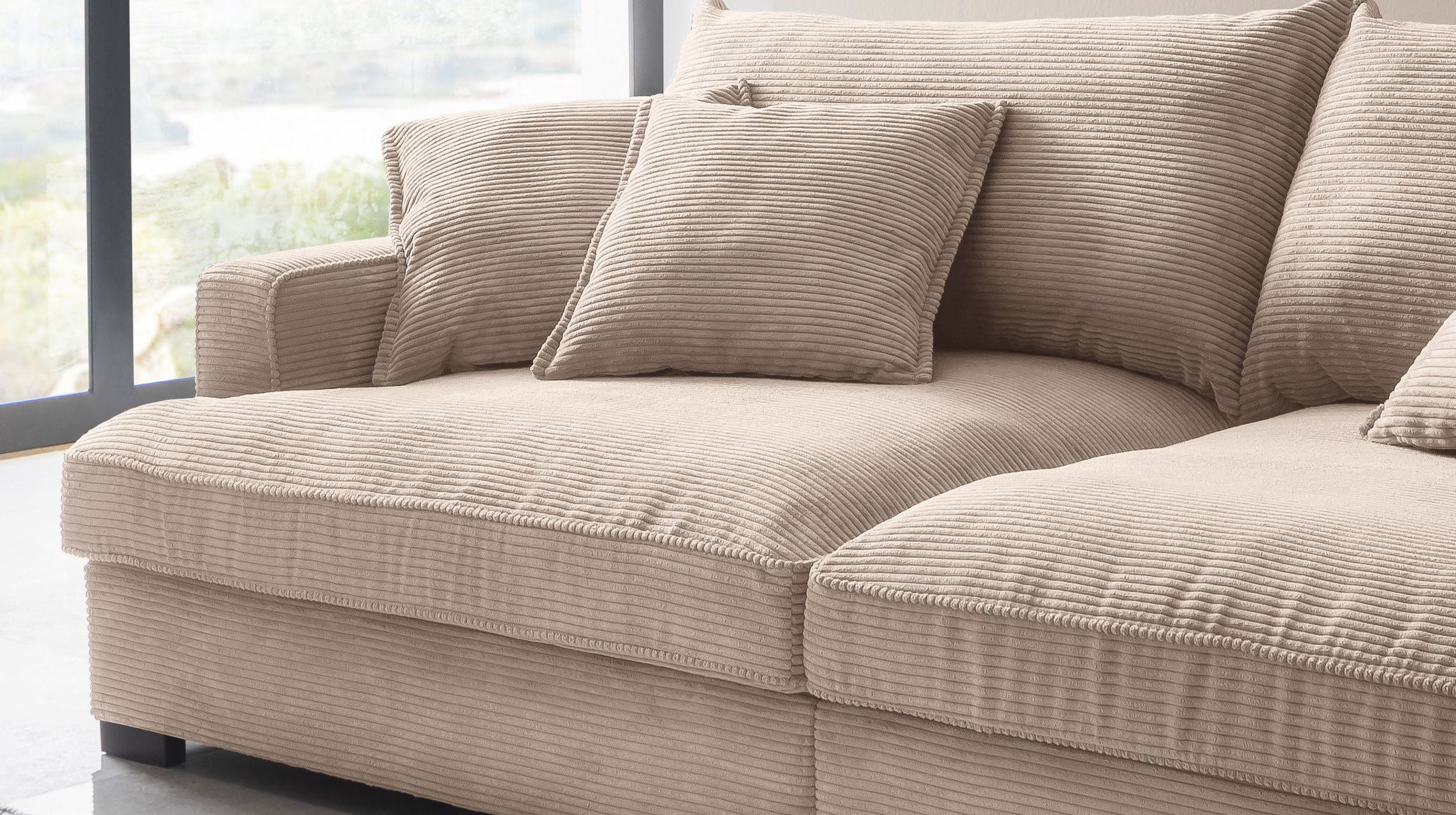 Big Sofa Cord beige - 242 cm - Nosagunterfederung - TRIBECCA