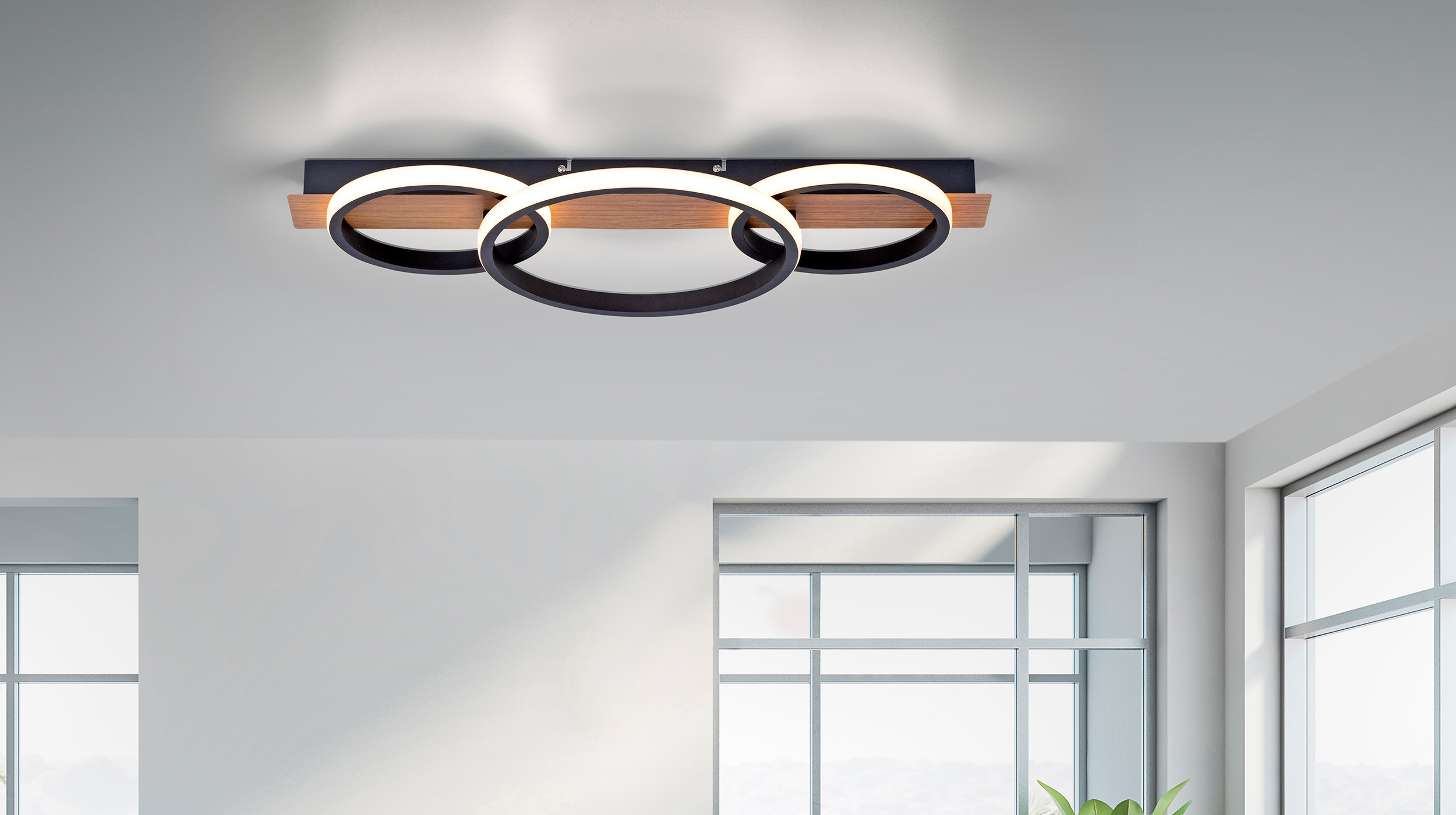 Deckenleuchte LED  schwarz - Holzoptik 30 x 68 cm - TROOPER