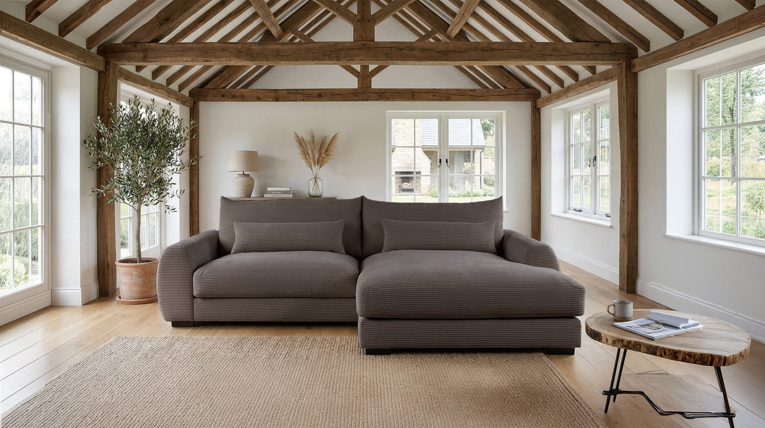 Ecksofa grau Cord 265 x 180 cm OT rechts - MARK