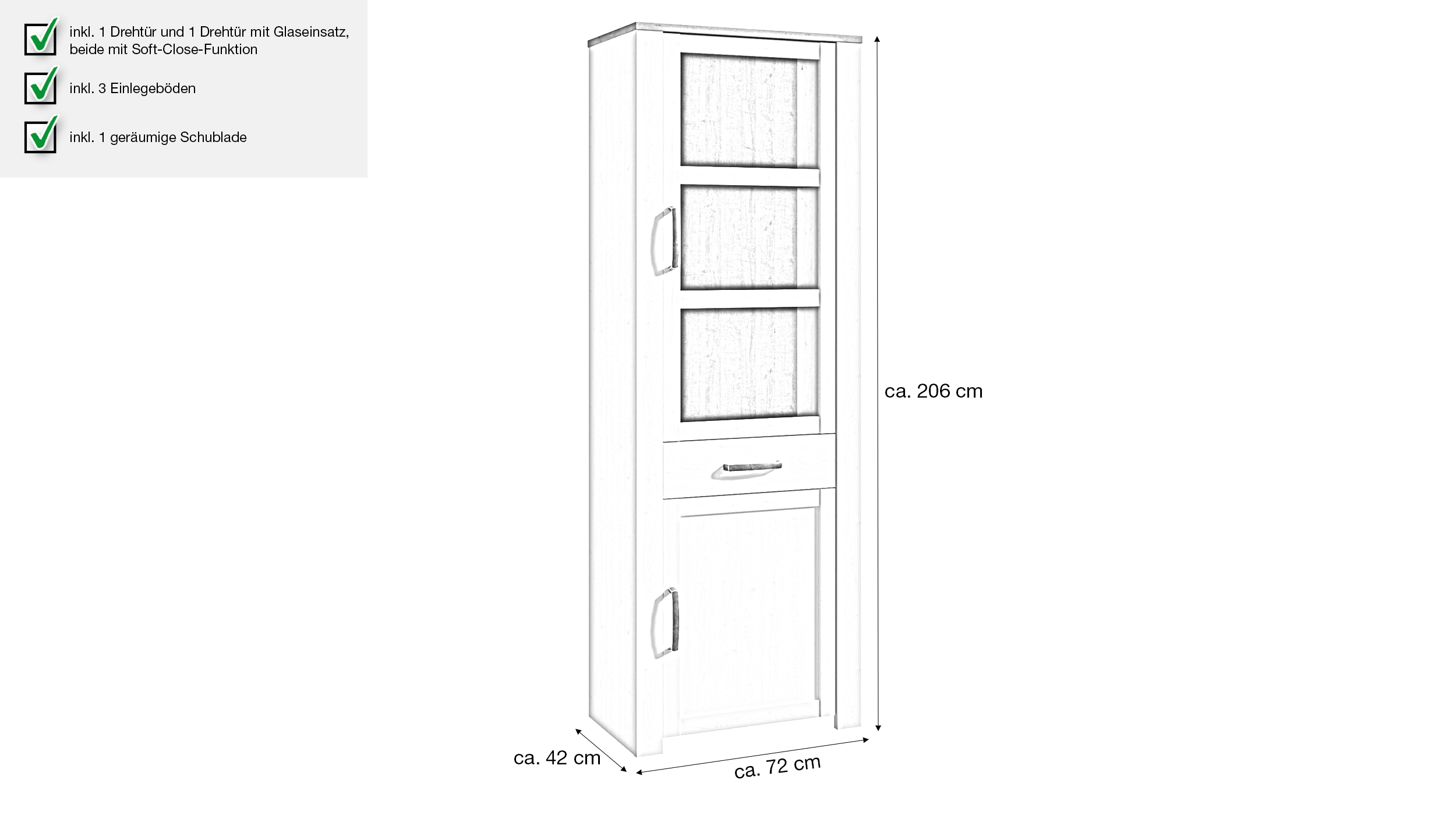 Vitrine mit Glastür Sibiu Lärche - Eiche - Breite 72 cm - BOHOL