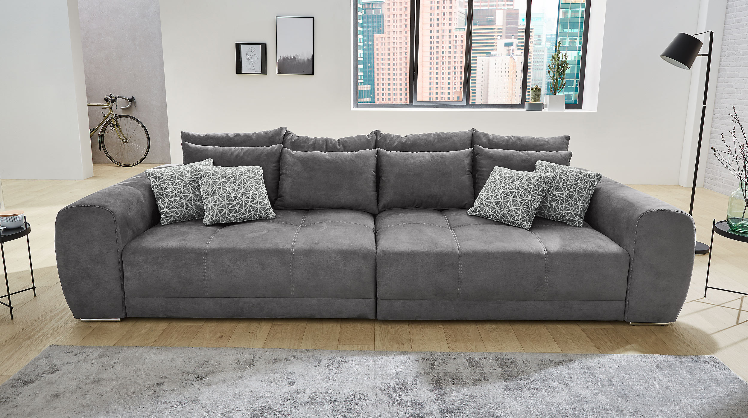 Big Sofa mit Federkern grau 306 x 134 cm - MOLDAU