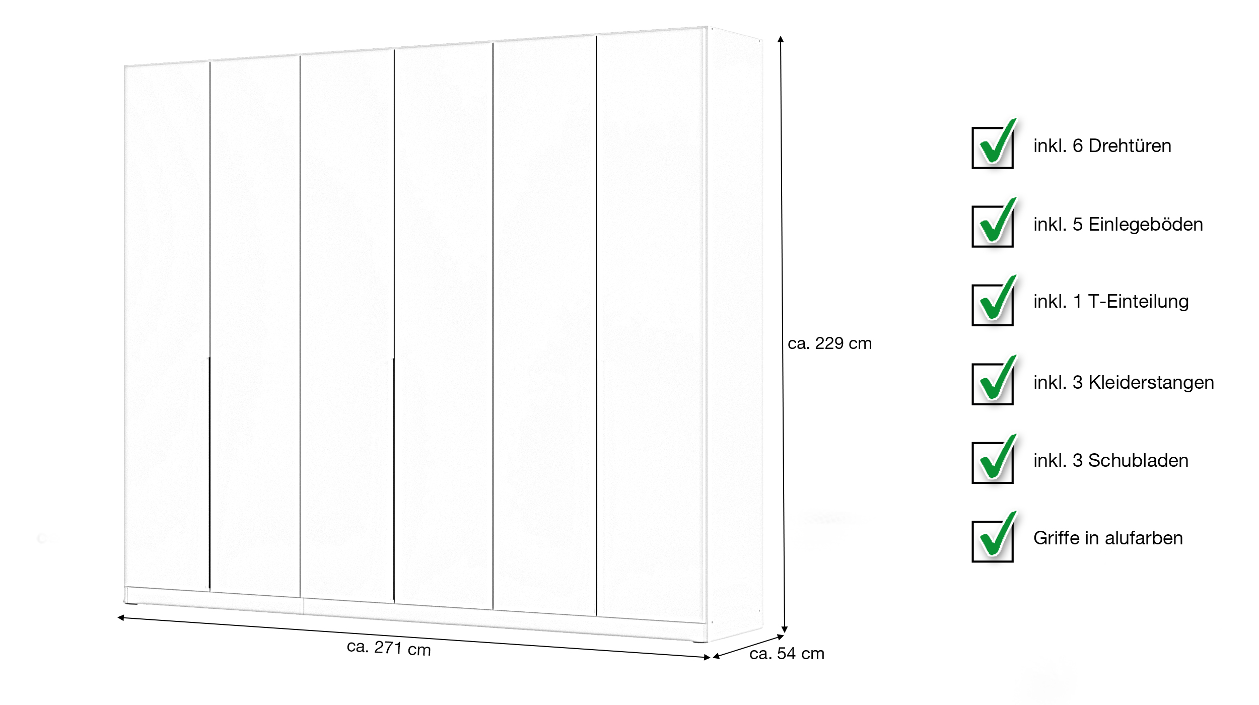 Kleiderschrank weiß 271 cm - rauch - ALABAMA