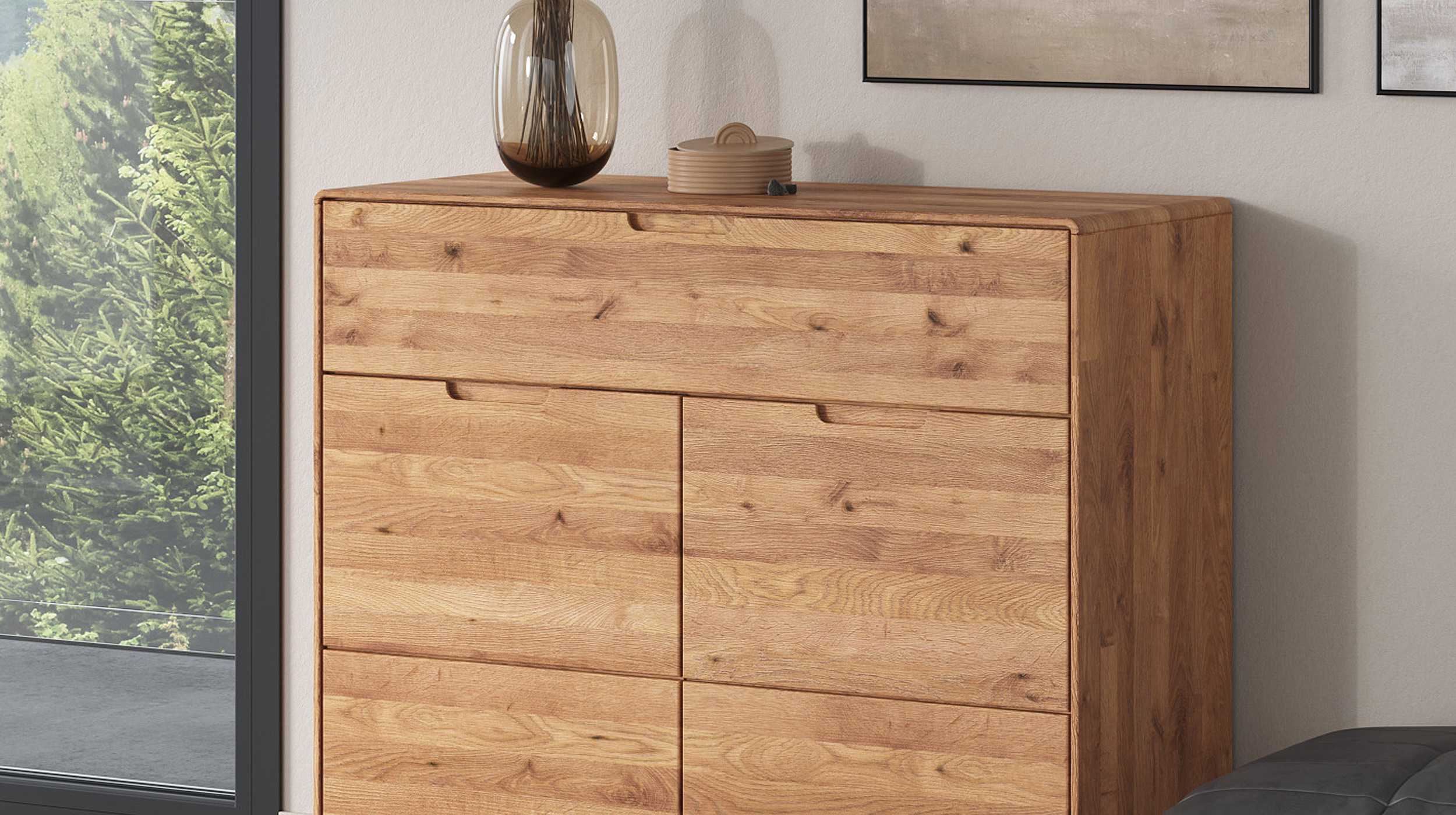 Kommode mit Schublade Wildeiche massiv 100 x 40 cm - LUCAS