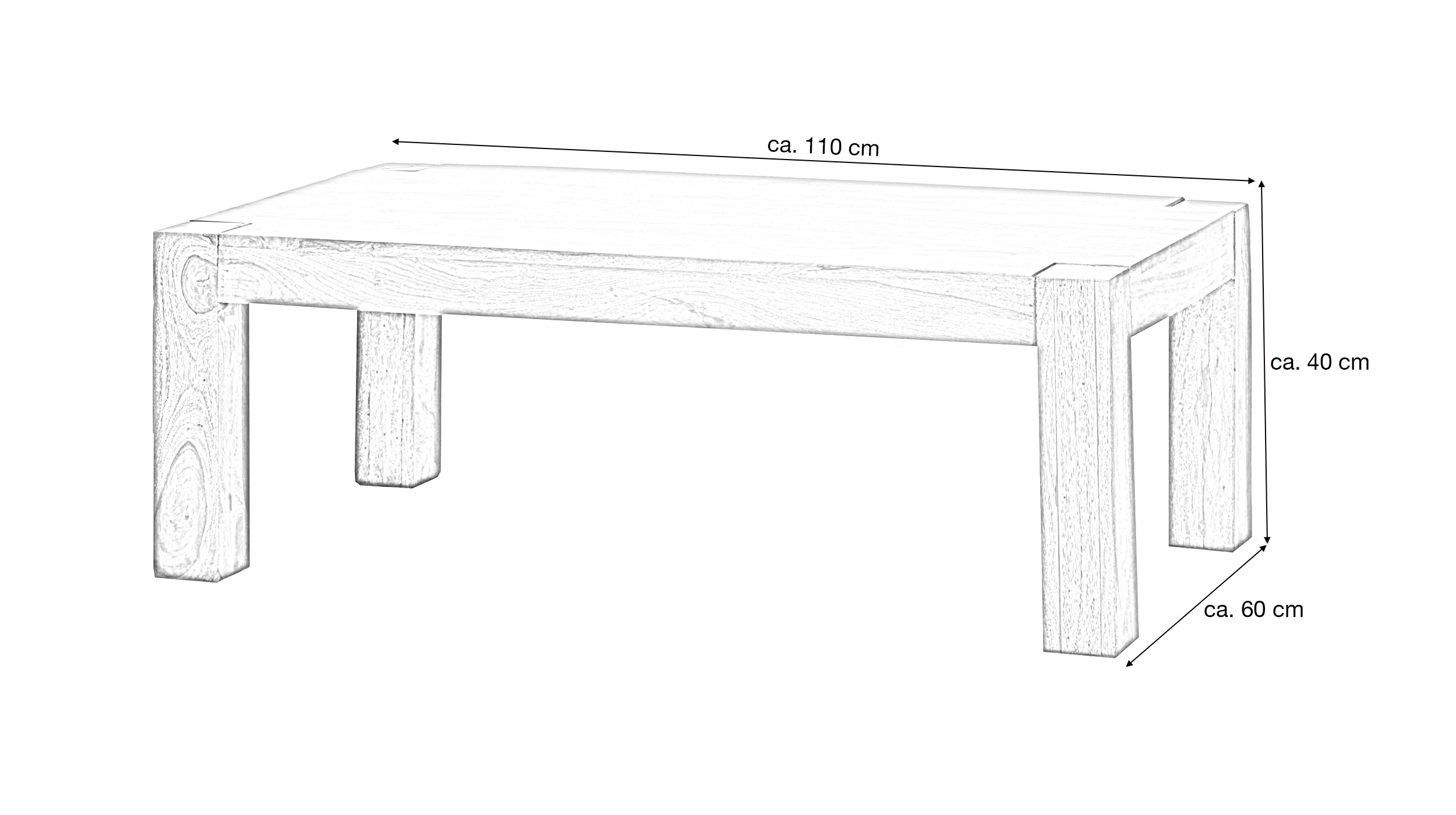 Couchtisch Sheesham massiv gebeizt 110 x 60 cm - ELLIS