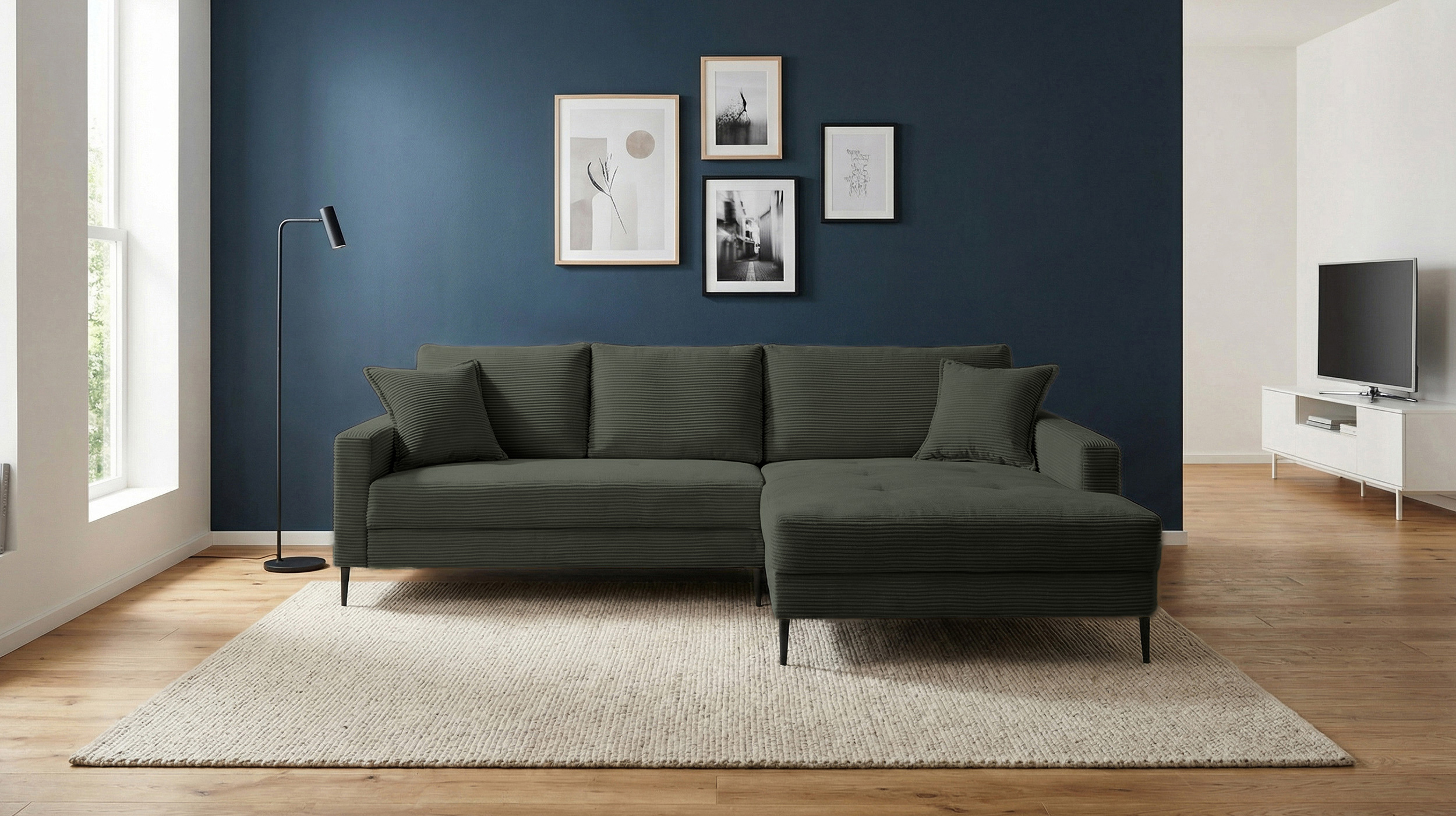 Ecksofa Cord grün 276 x 173 cm - OT rechts - SUMMER