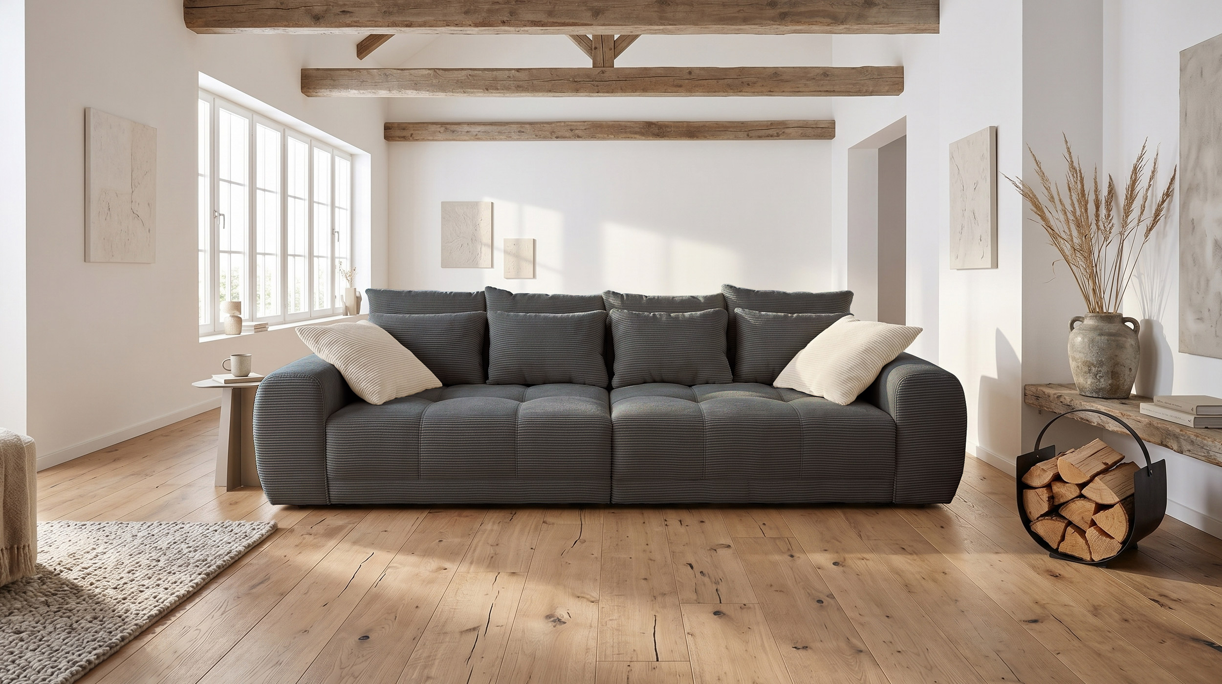 Big Sofa Cord grau - 308 cm - Federkern - JANNI