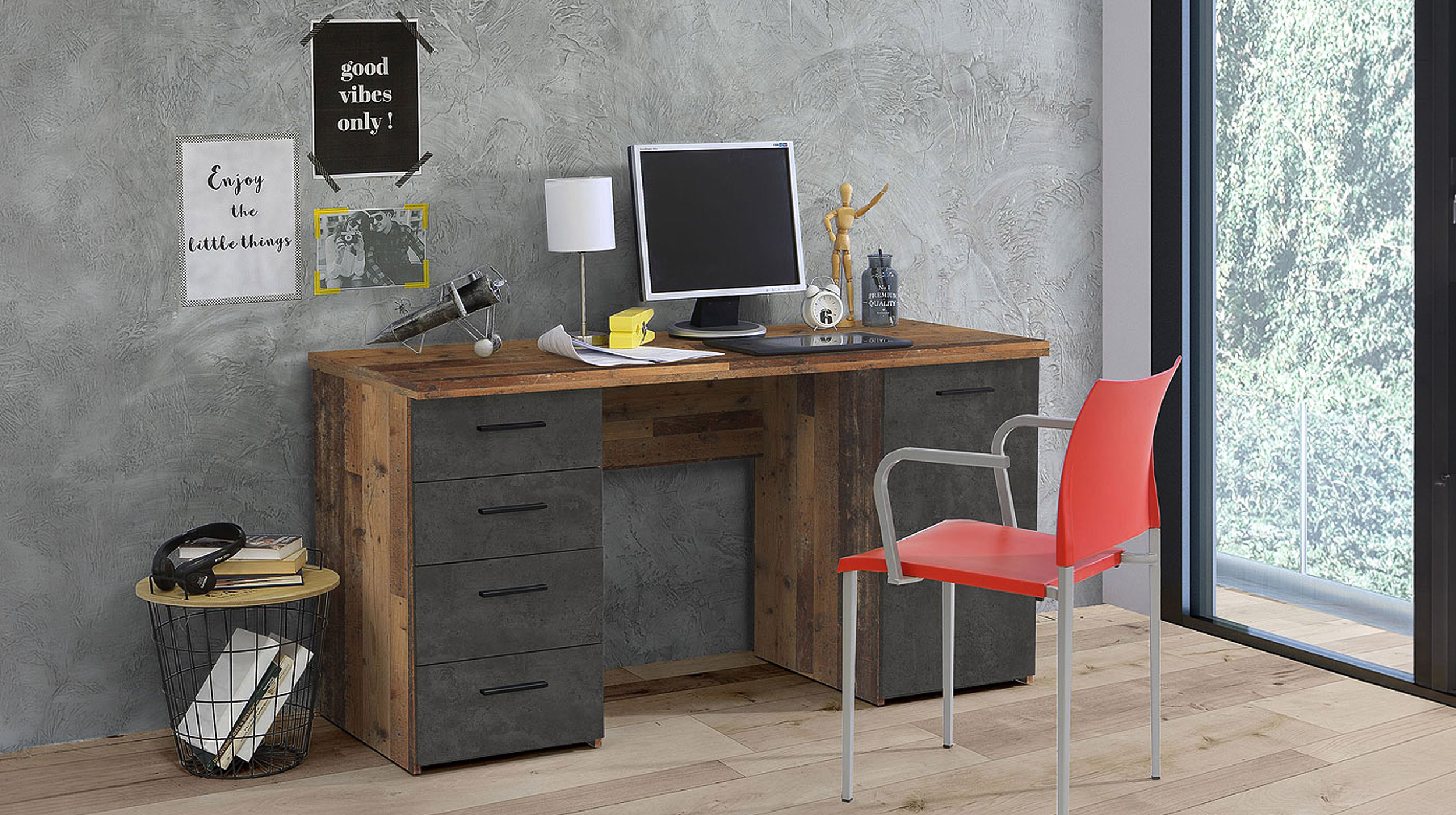 Computerschreibtisch Old Wood grau 145 x 60 cm - NET