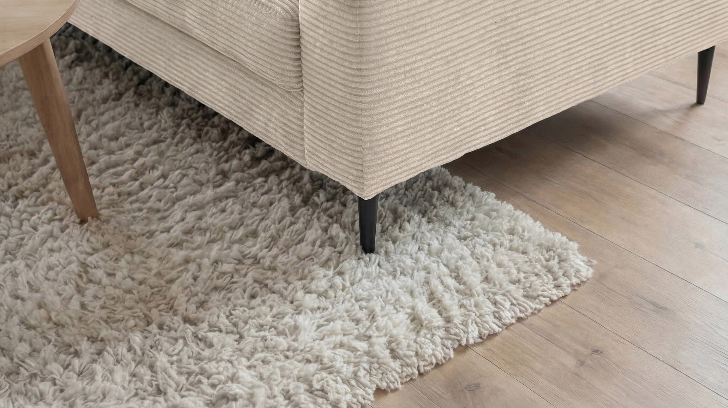 Ecksofa Cord creme 220 x 164 cm - OT rechts - NORDVIK