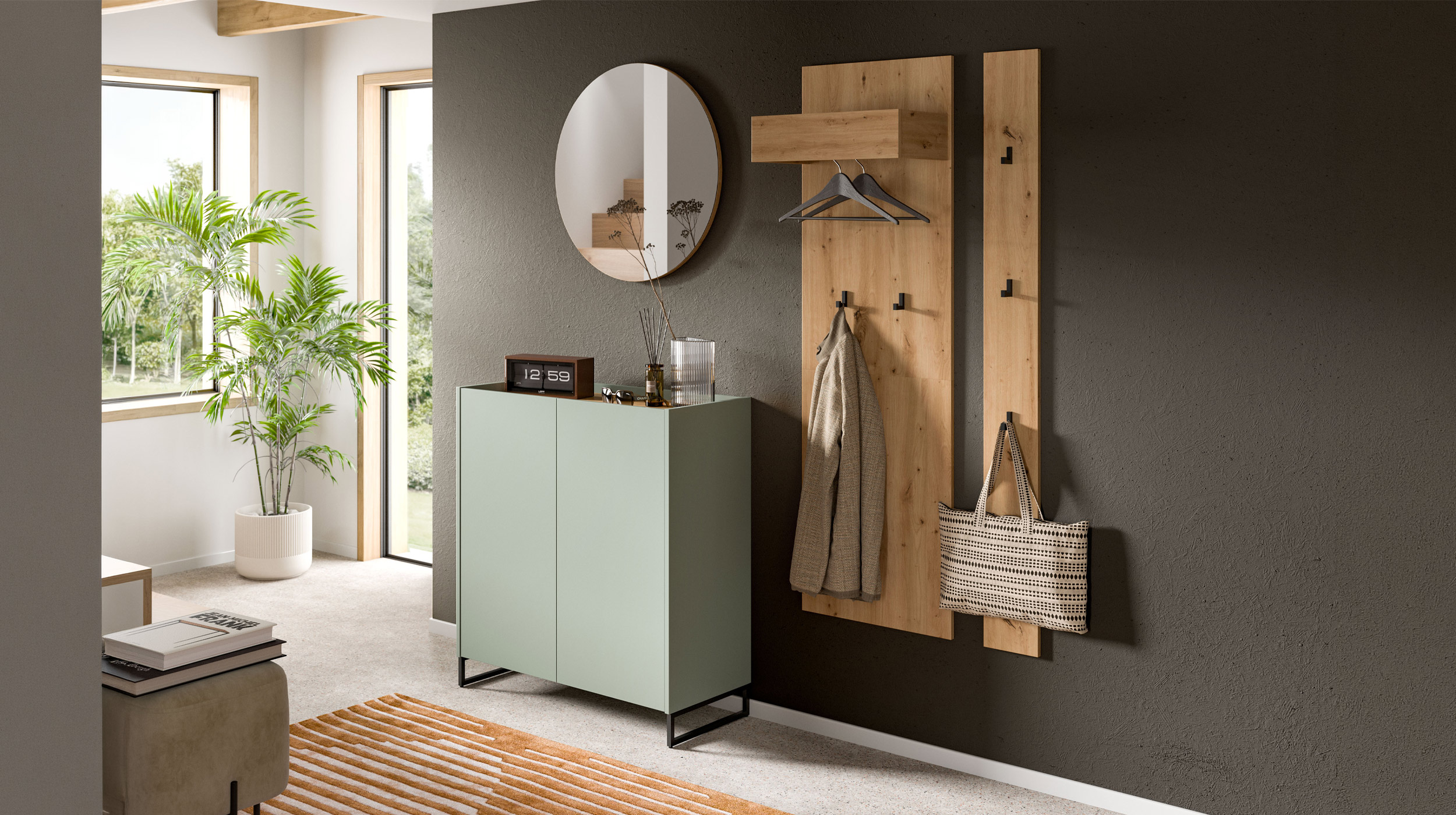 Kommode grün Artisan Eiche 90 x 38 cm - 2-türig - DRIVE
