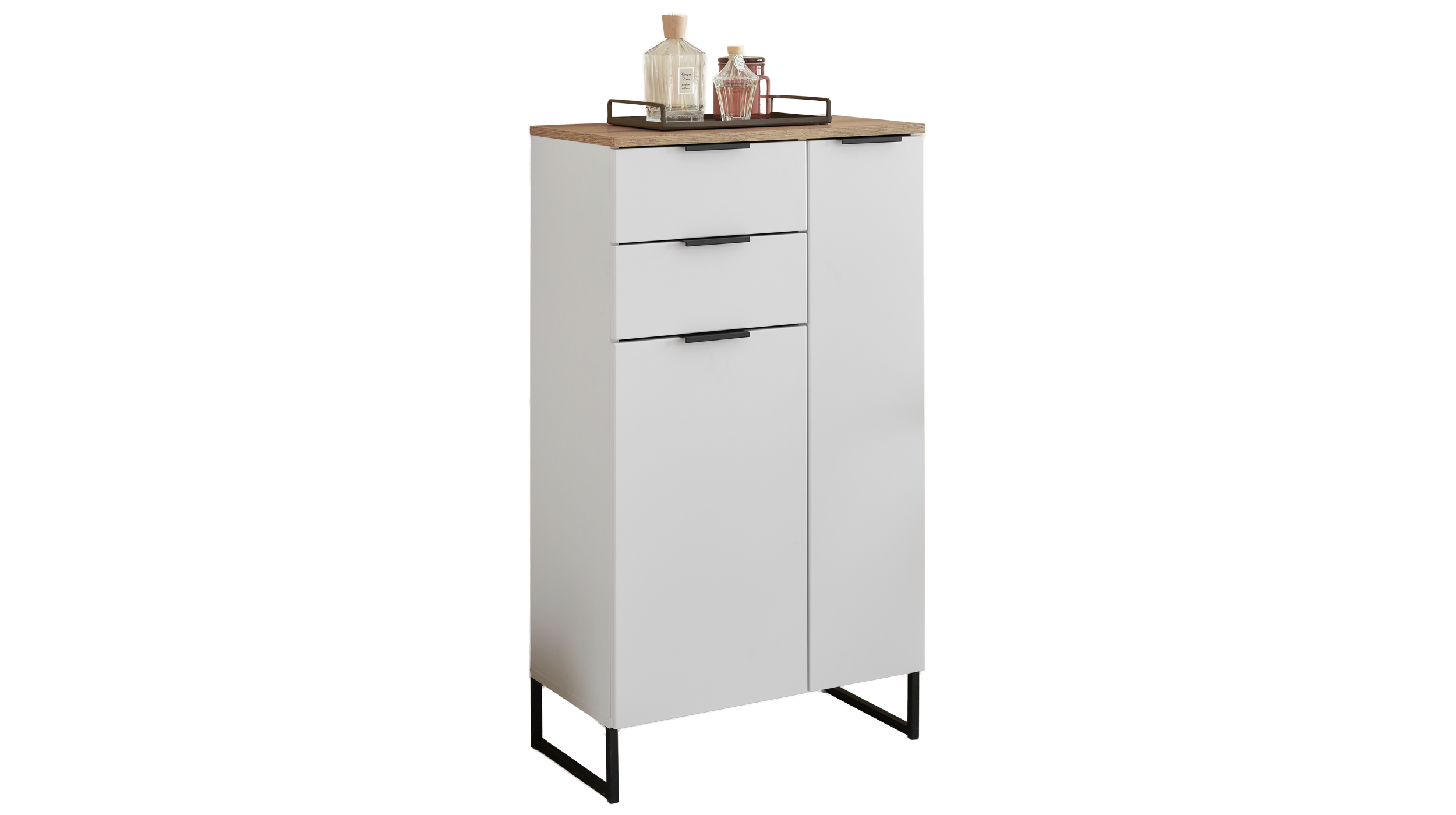 Bad Unterschrank weiß Eiche 60 cm - 2 Schubladen - DALIA