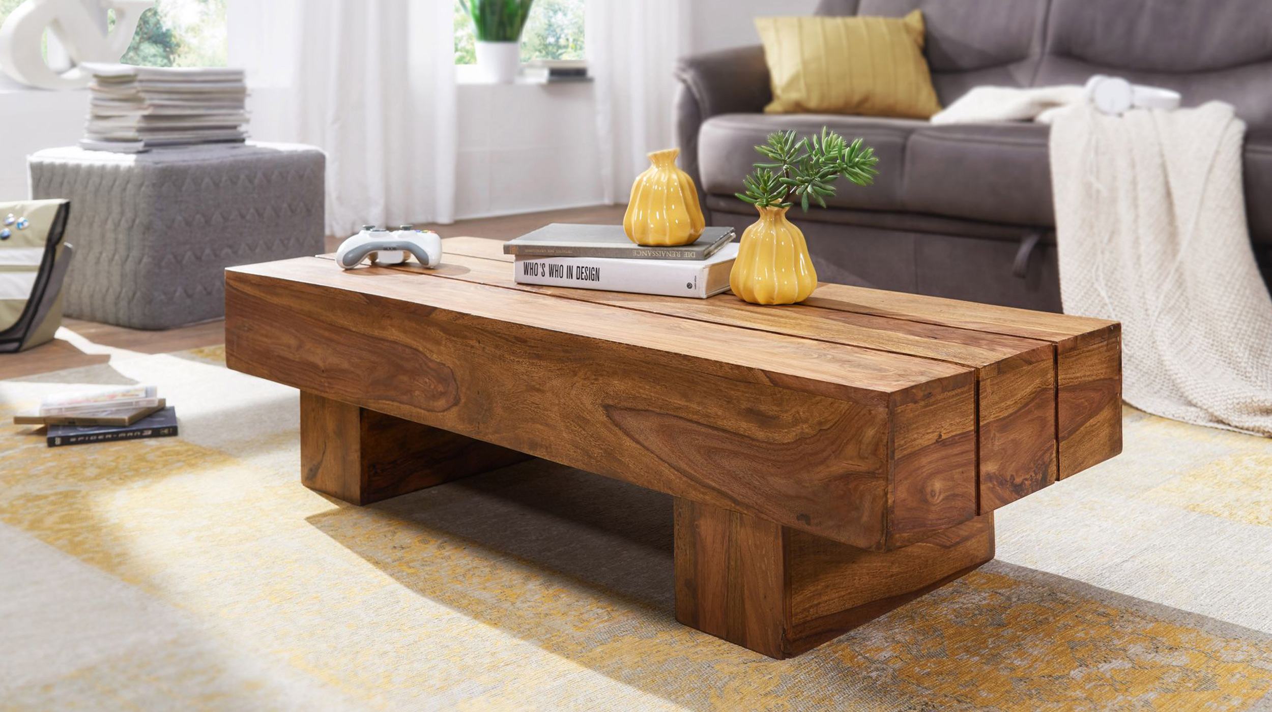 Couchtisch Sheesham massiv gebeizt 120 x 30 cm - ELIN