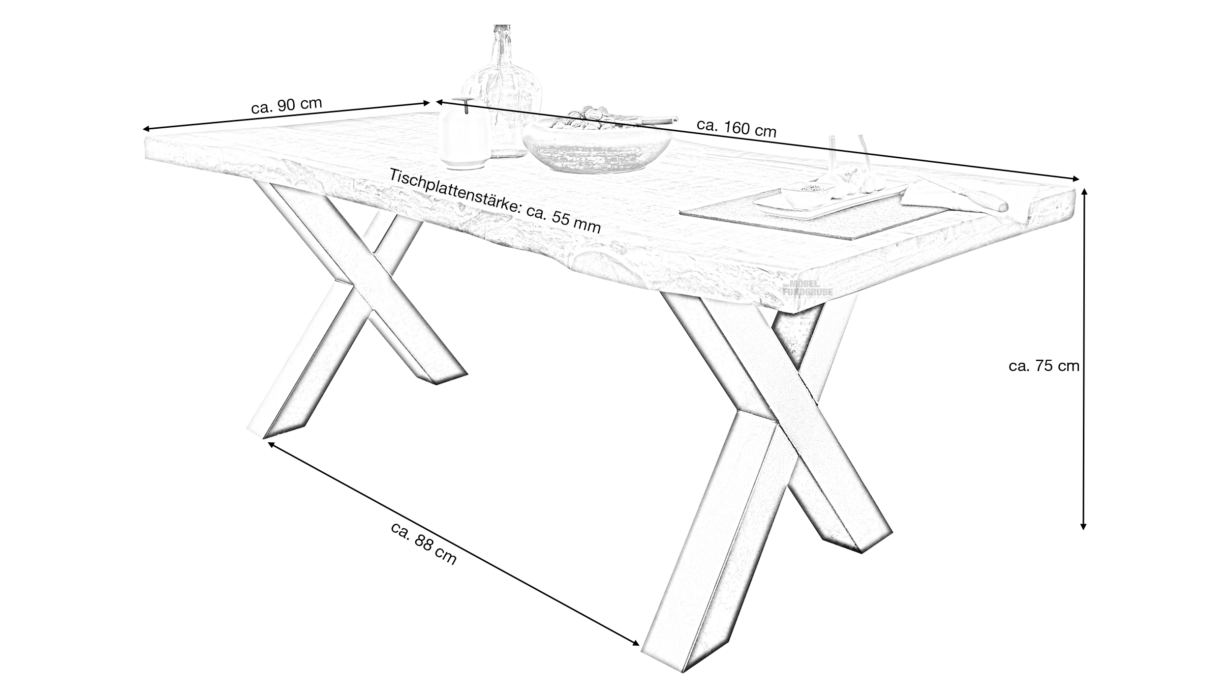 Esstisch Baumkantentisch 160 cm massiv Mango - TOMASO