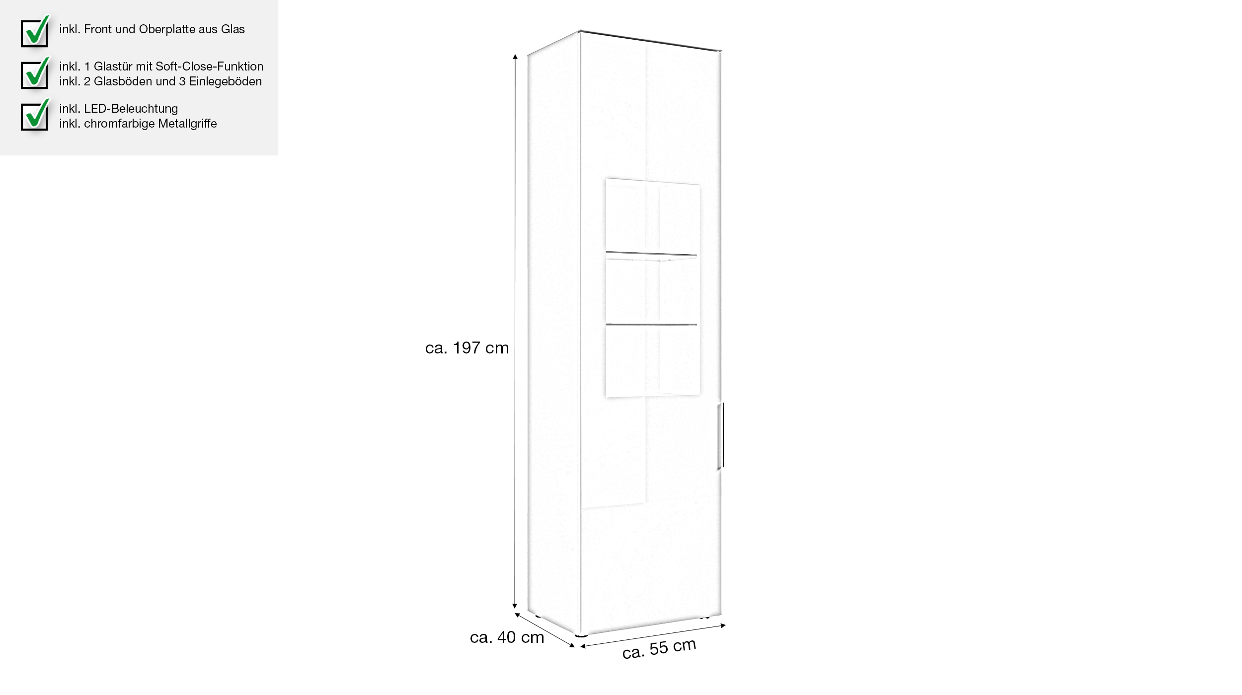 Vitrine mit Beleuchtung kaschmir-beige Glasfront - 64 cm - SANTORIN