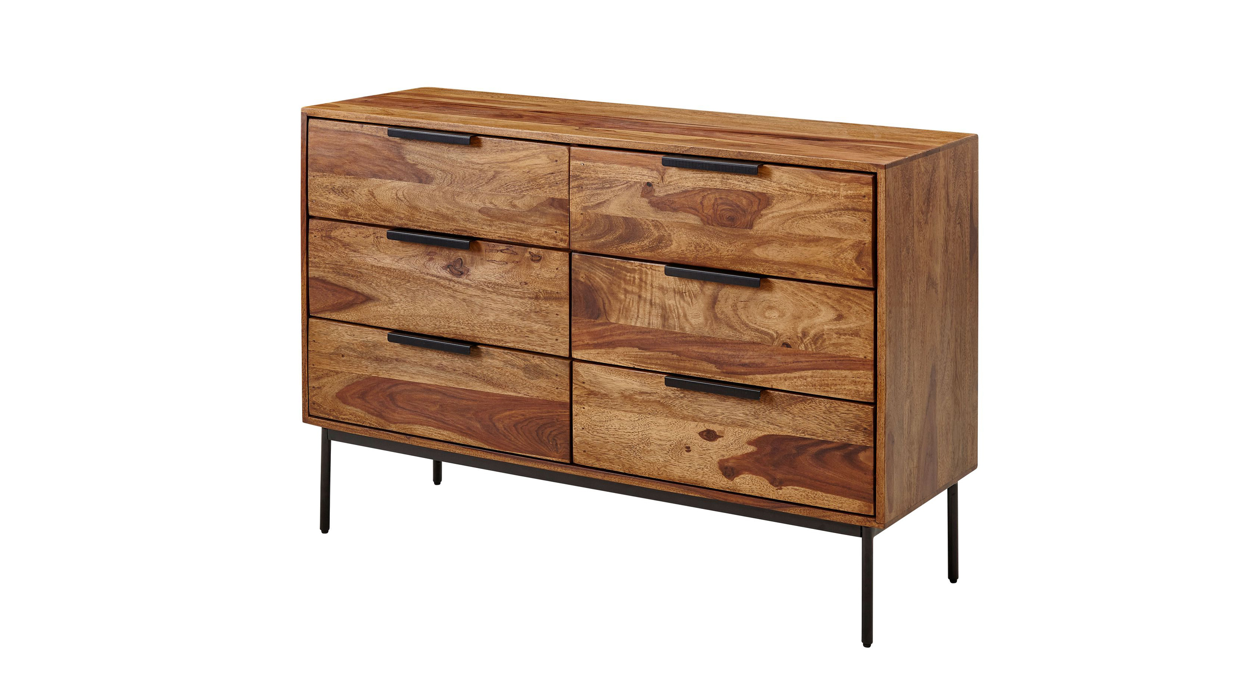 Kommode mit 6 Schubladen Sheesham massiv gebeizt 117 x 42 cm - SVANTE