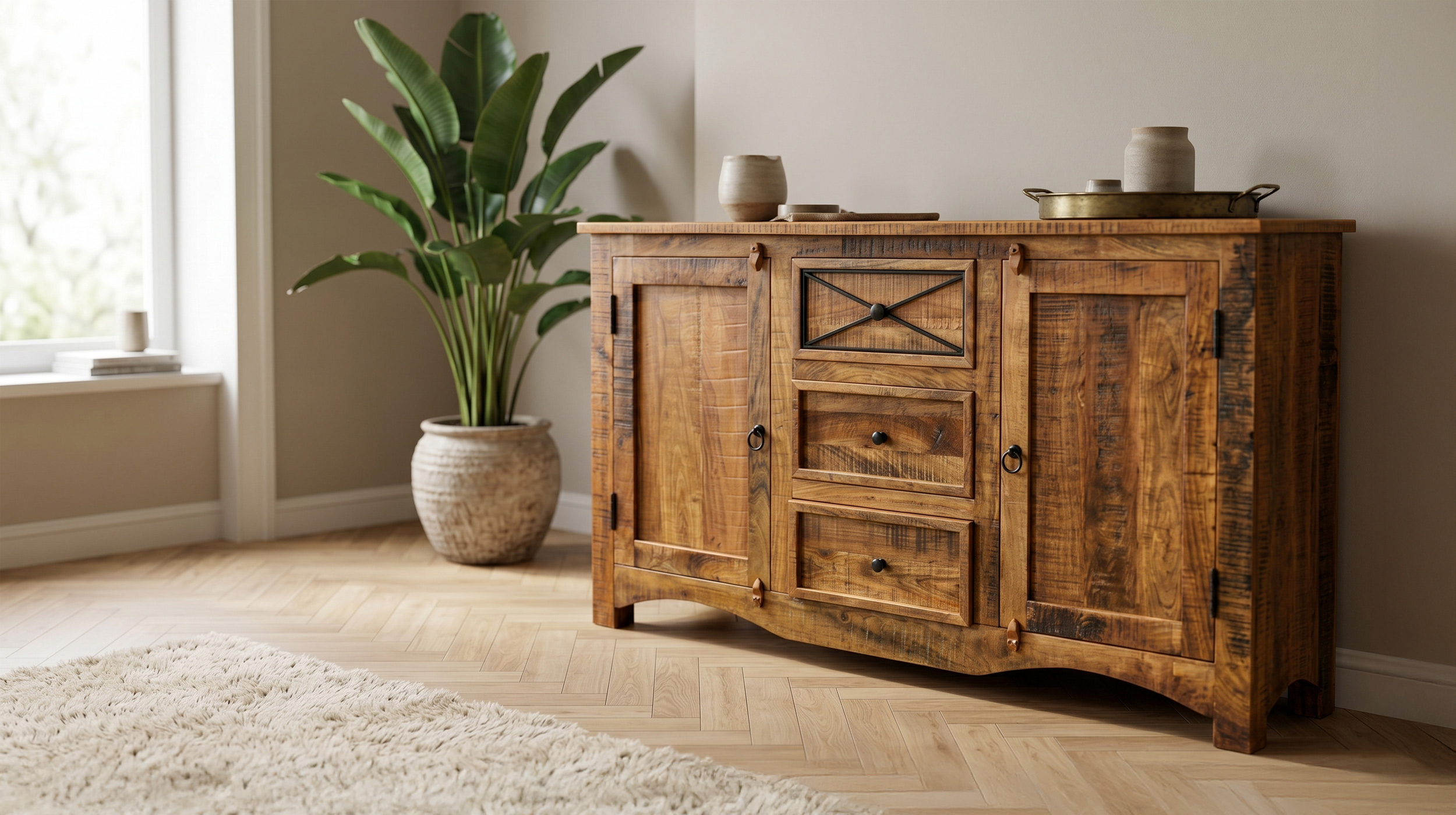 Sideboard 150 cm Akazie massiv lackiert montiert - ACANO