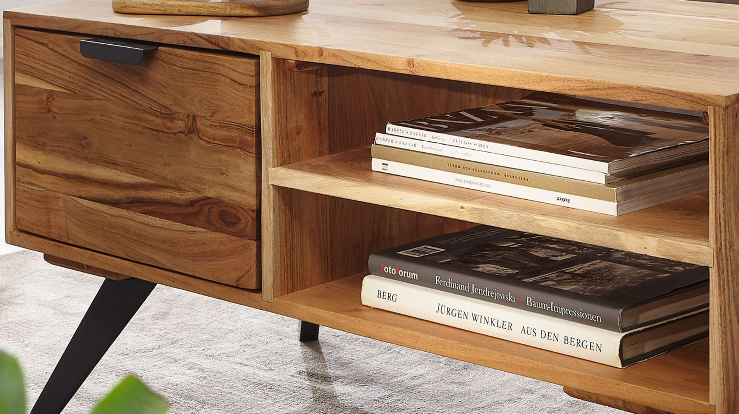 Couchtisch massiv Akazie lackiert - montiert - 95 cm - CAYA