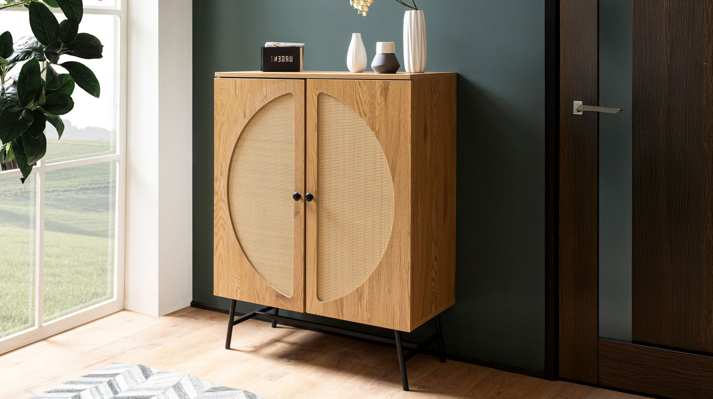 Kommode Eiche Holzdekor - Polyrattan 80 cm x 39 cm - RATVAN