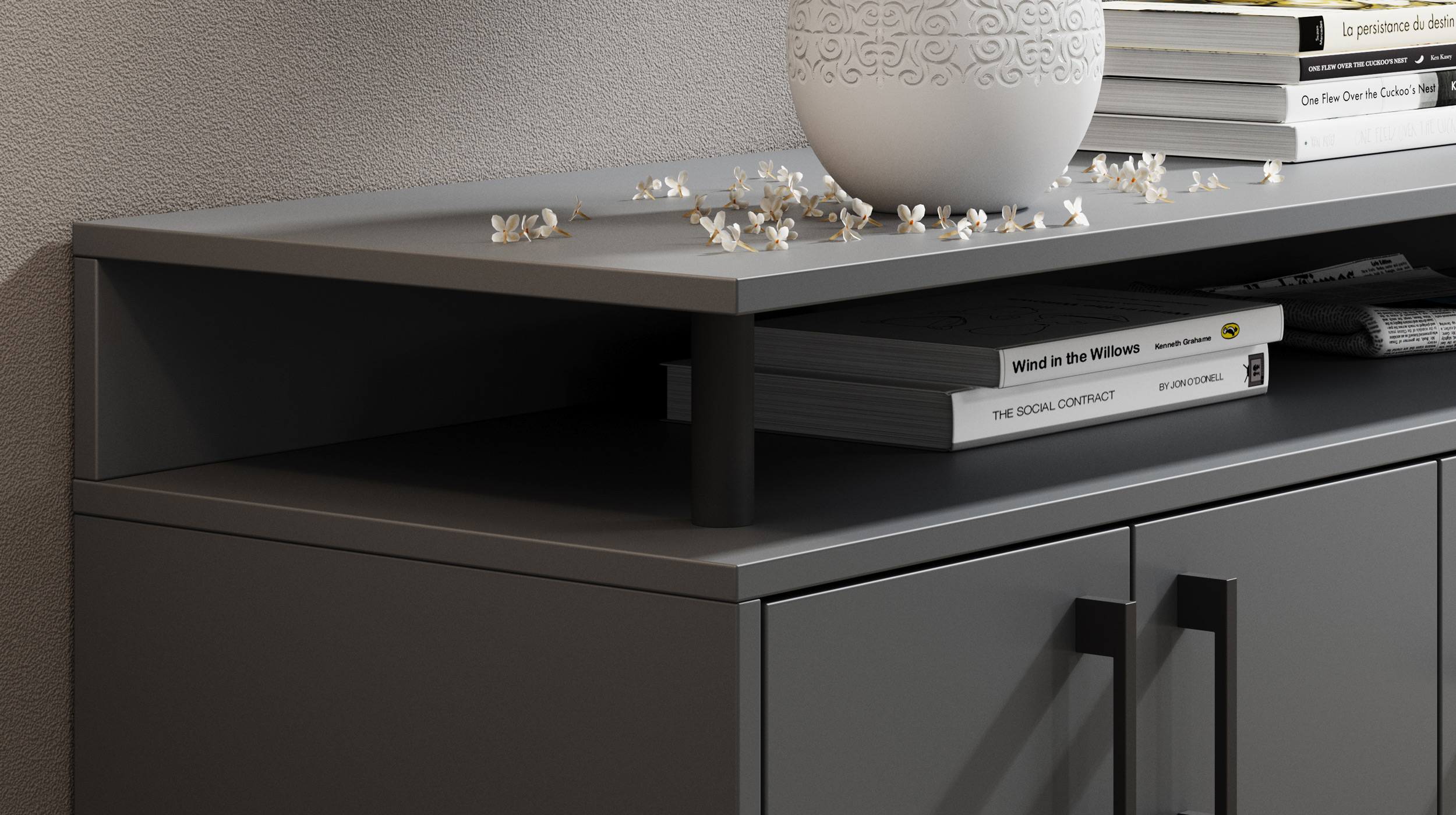 Highboard 4 Türen 3 Schubladen Anthrazit 139 cm - DRIFT