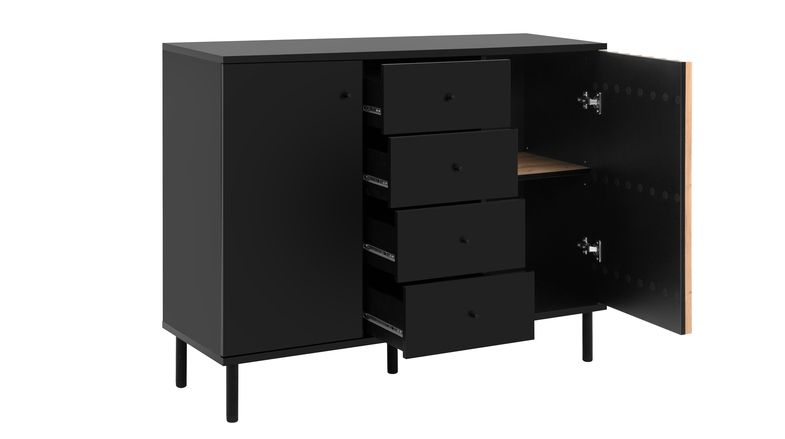 Kommode 4 Schubladen schwarz Artisan Eiche 118 cm - MONZA