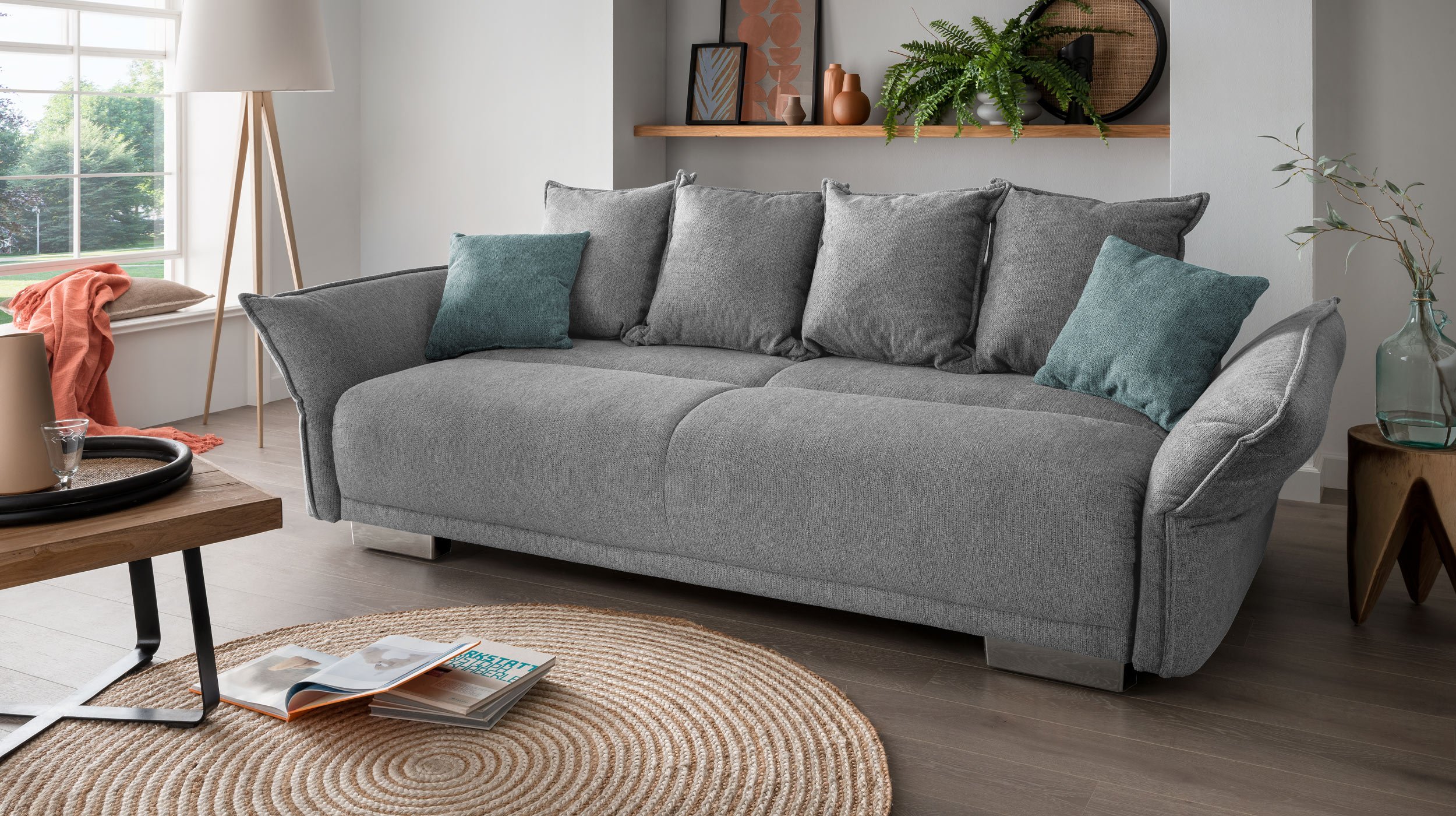 Big Sofa mit Schlaffunktion grau 242 cm - PERA