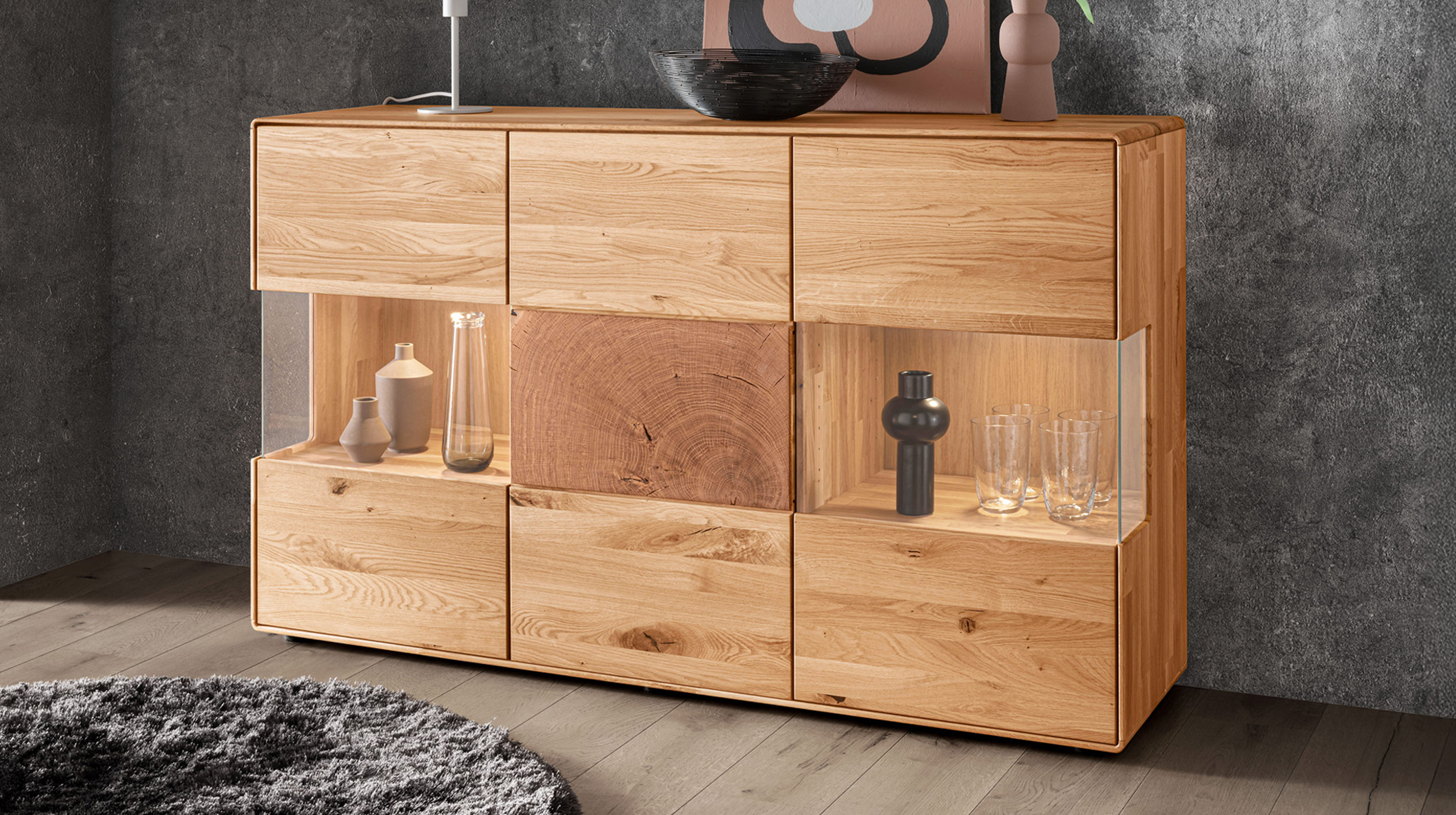 Sideboard Wildeiche massiv geölt - montiert - 150 cm - TORVEN